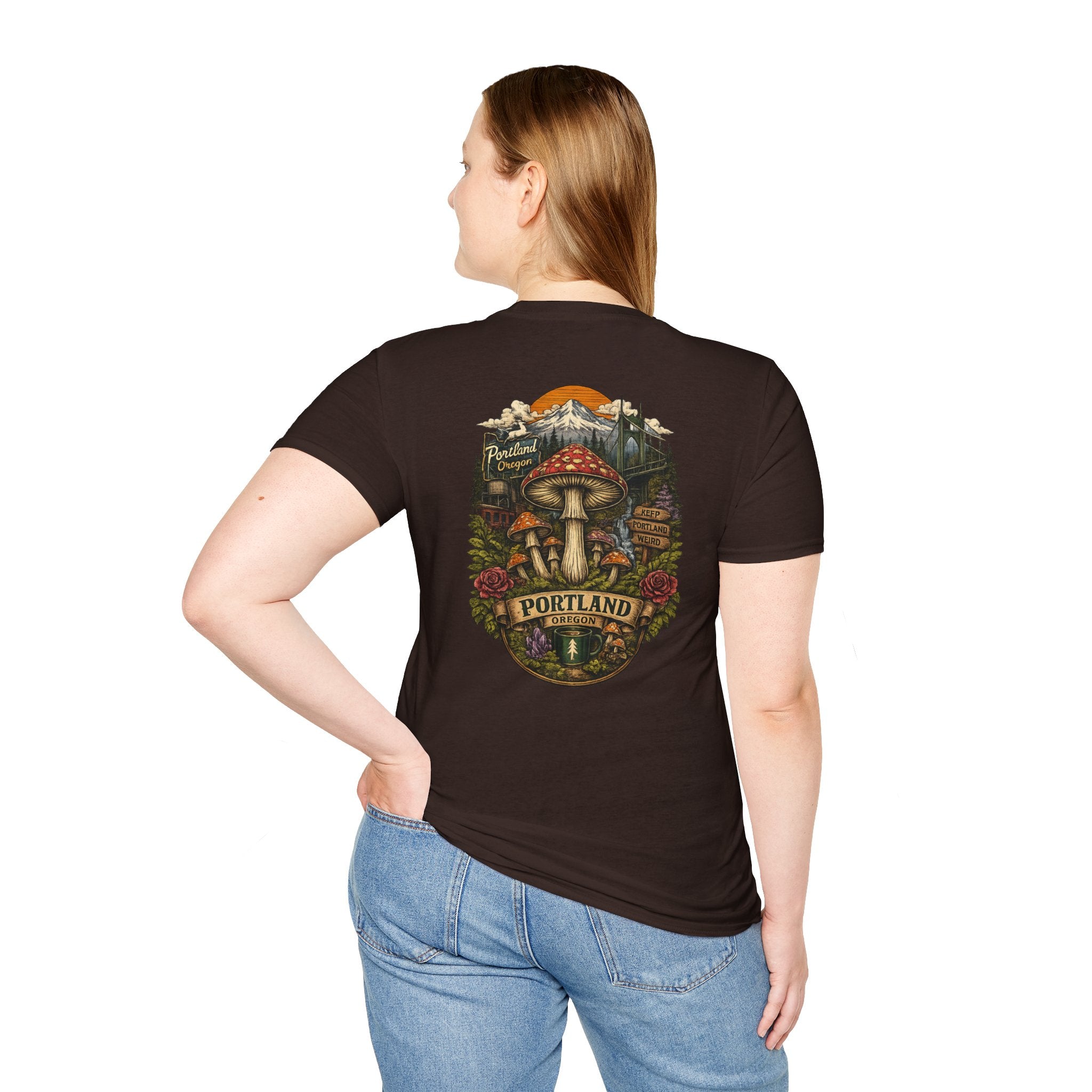 City: Portland Mushroom Magic T-Shirt — Vintage Red Toadstool Illustration