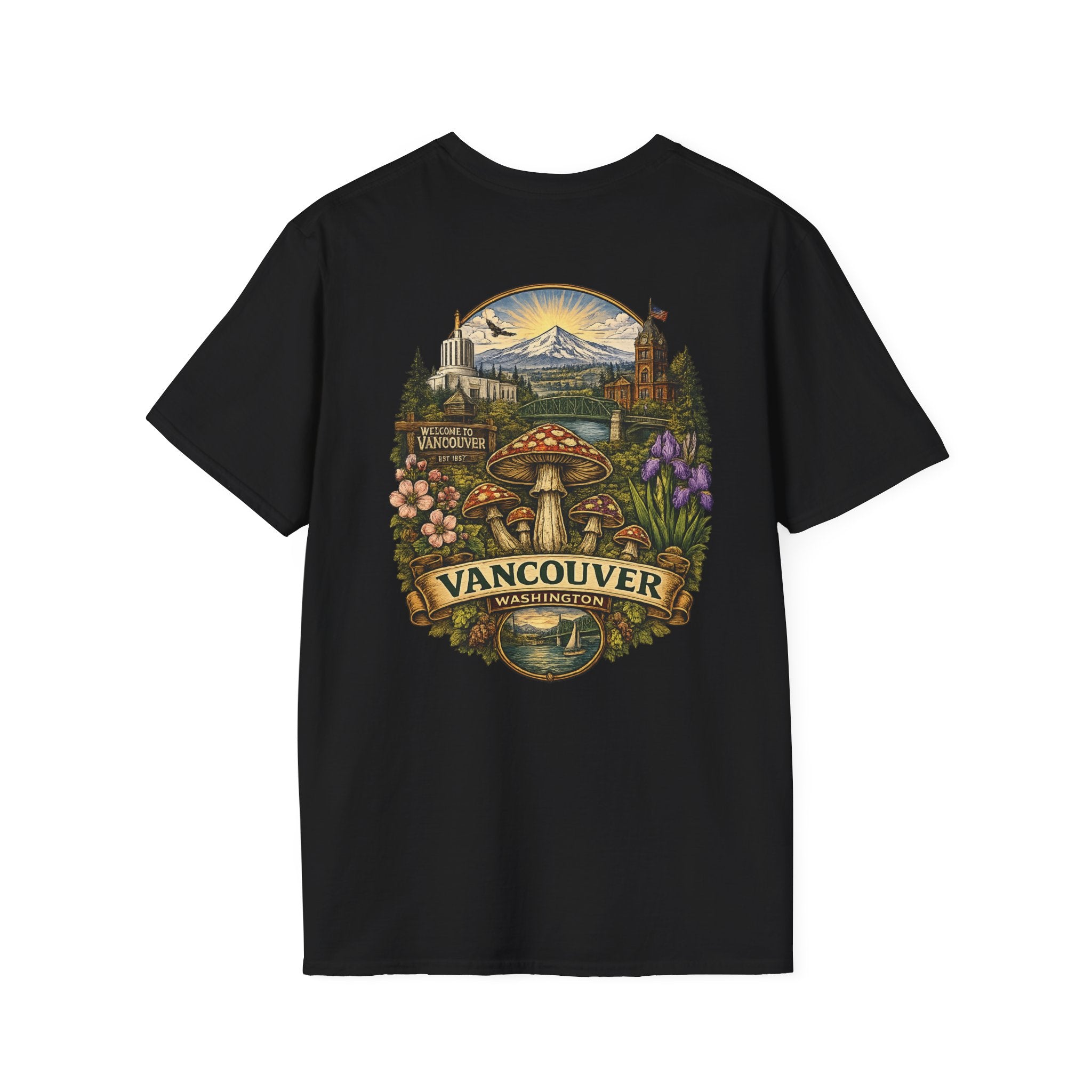 City: Vancouver Mushroom Illustration T-Shirt – Vintage Red Toadstool Graphic