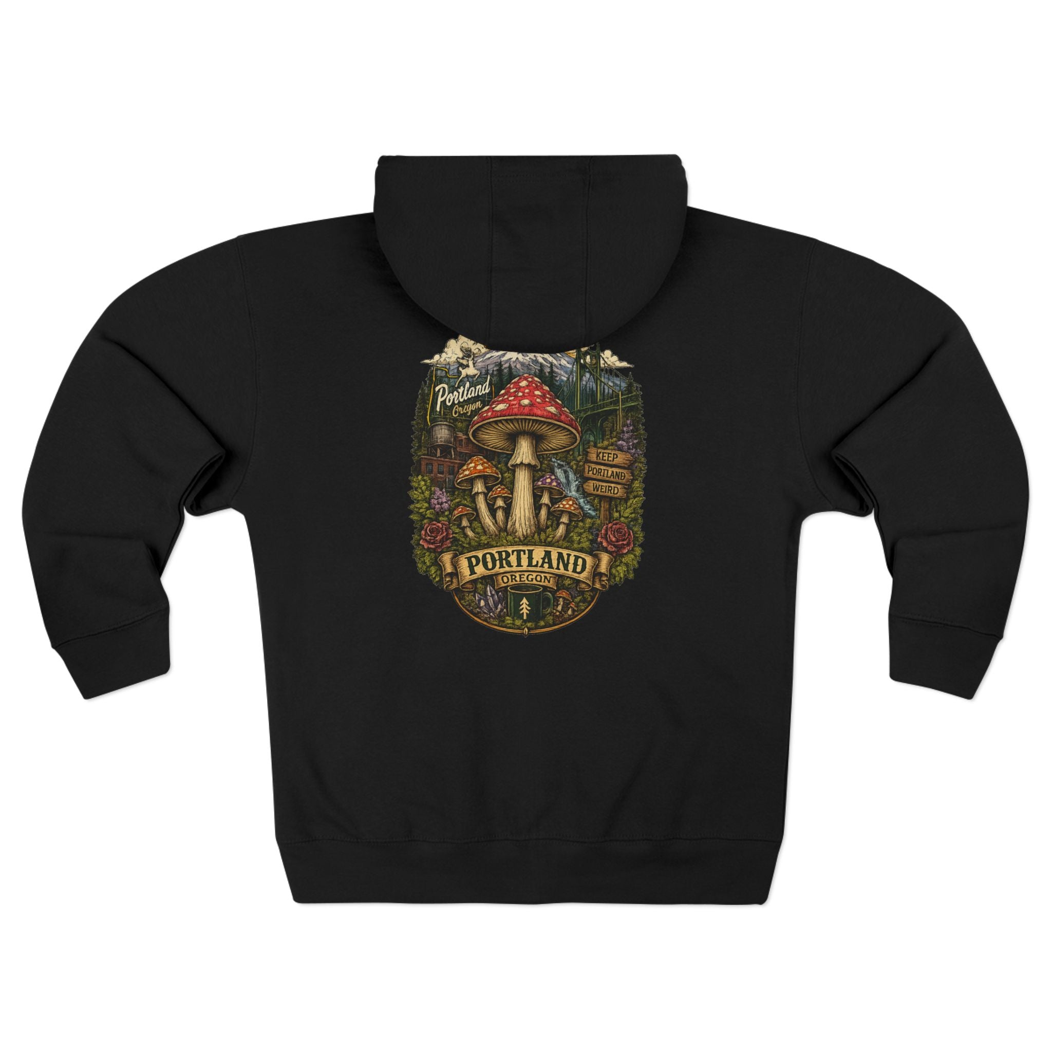 City: Portland Mushroom Zip Hoodie — Vintage Psychedelic Fungi Forest Jacket