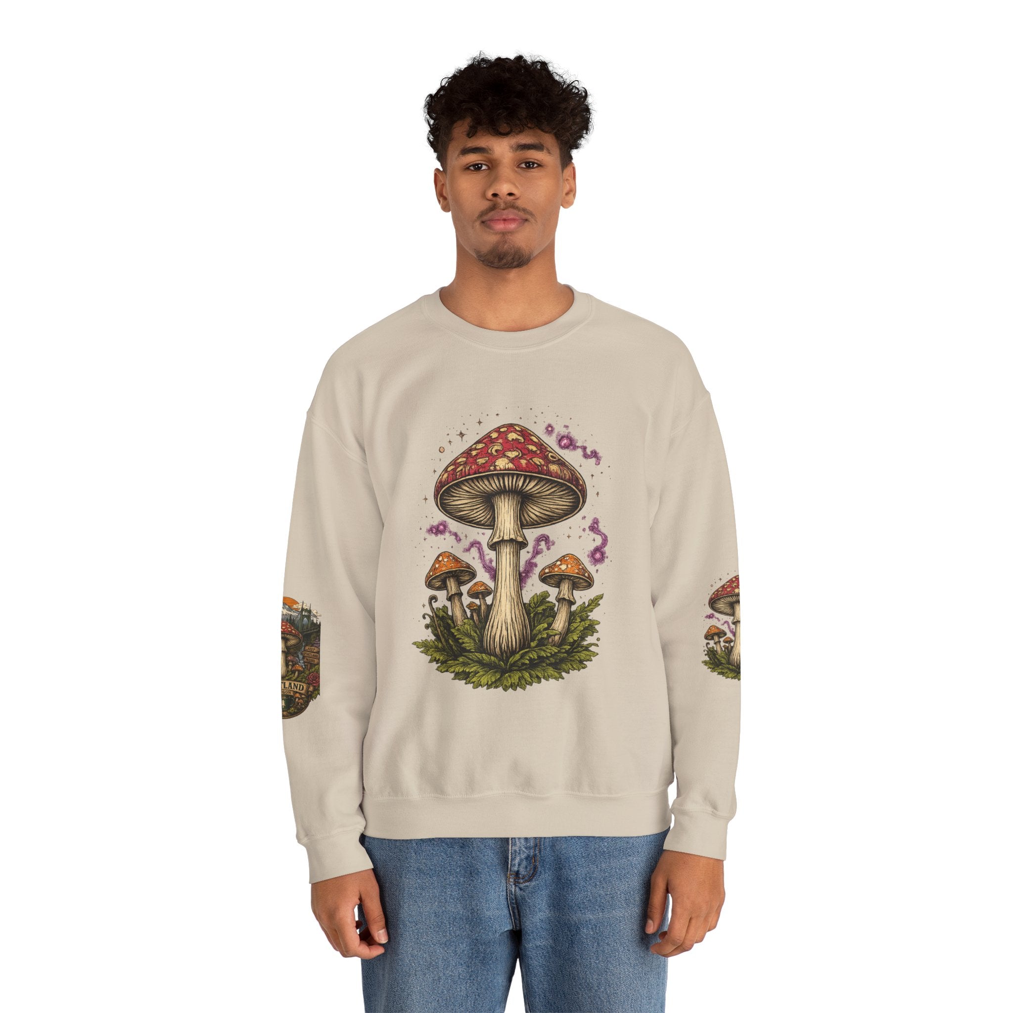 City: Portland Mushroom Crewneck Sweatshirt Vintage Psychedelic Fungi Graphic