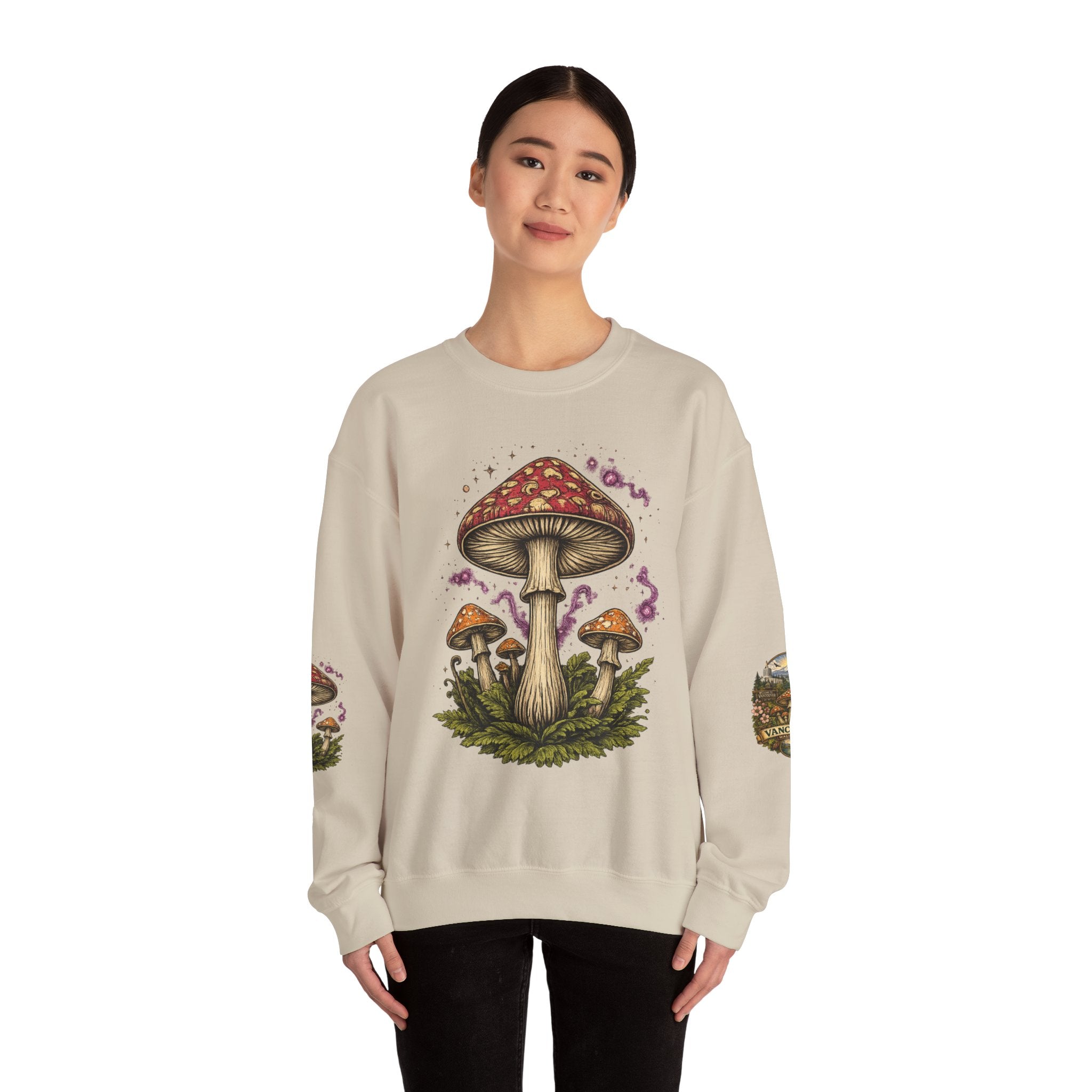 City:  Vancouver Crewneck Sweatshirt — Scenic Pacific Northwest Fungi Design