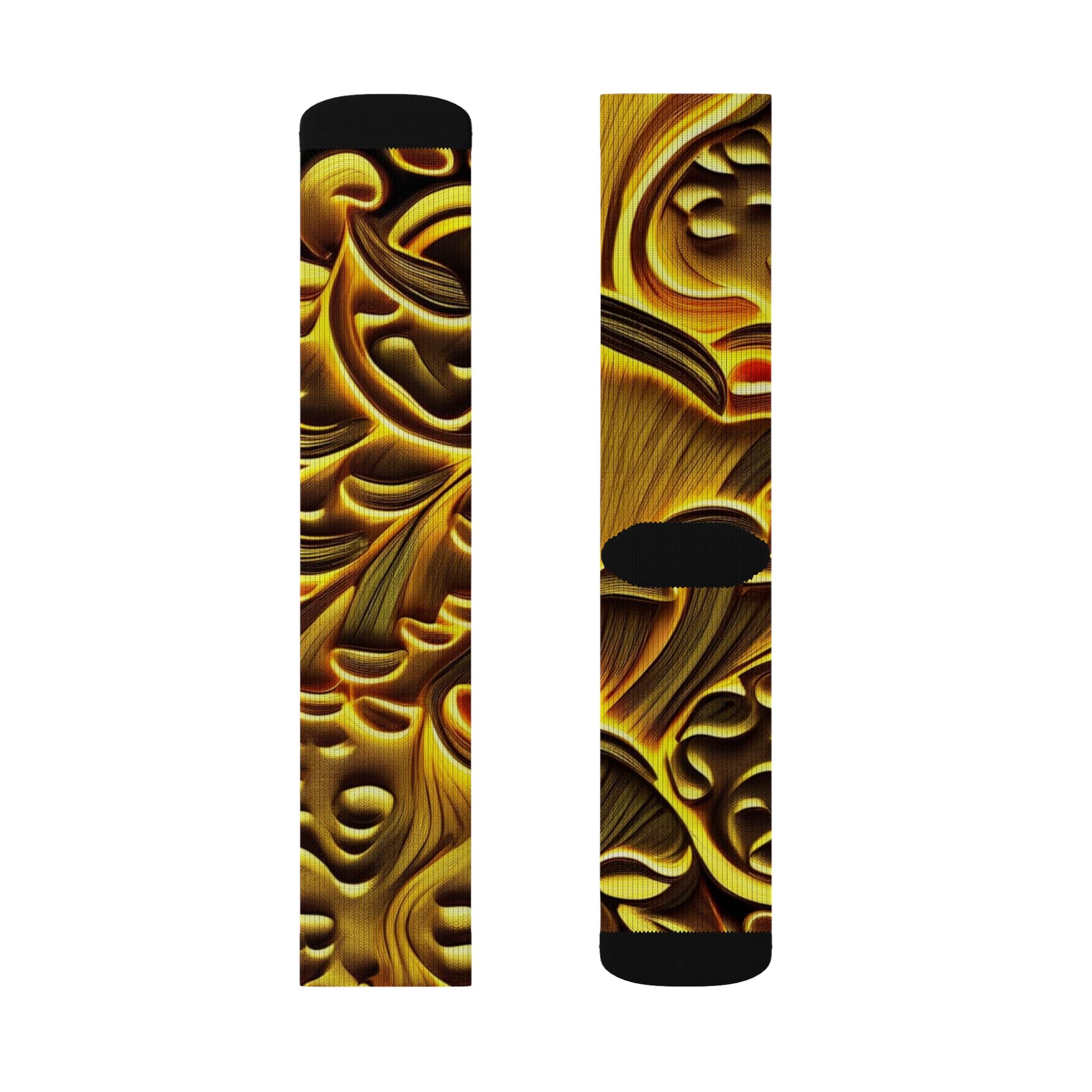 Socks: Gold Baroque Sublimation Socks — Ornate Vintage Pattern Crew Socks