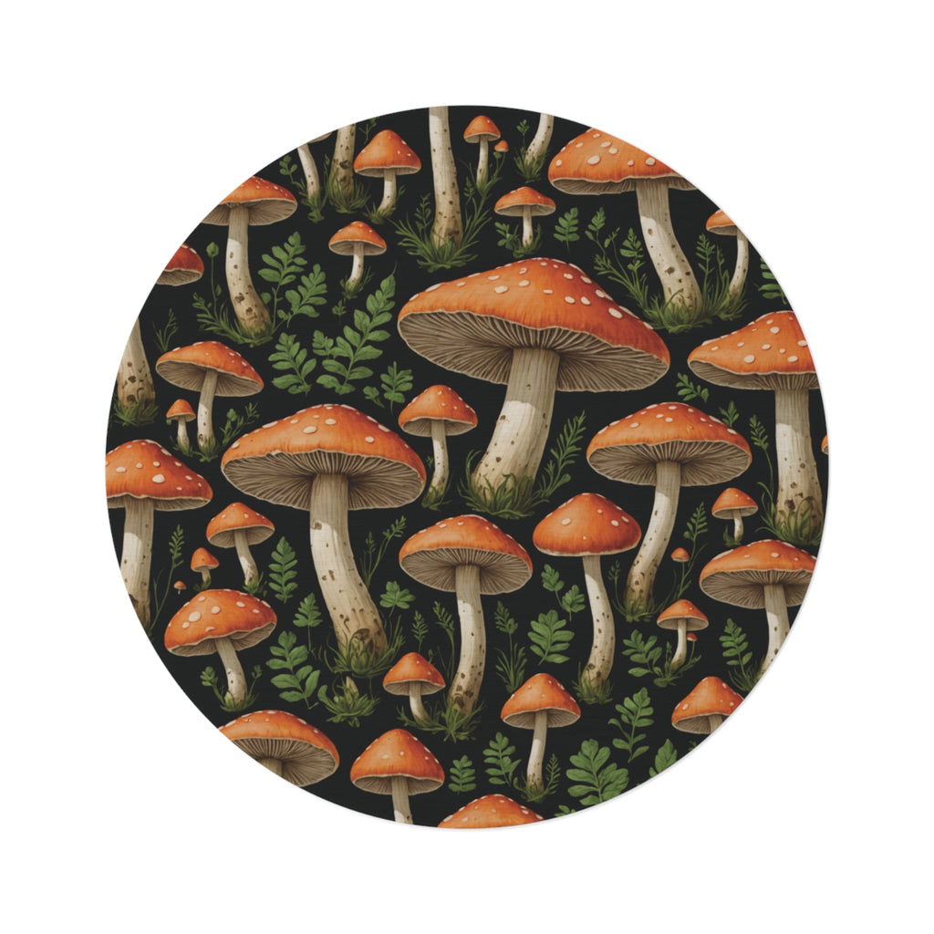 Round Mushroom Rug — Vintage Toadstool Forest Accent Mat