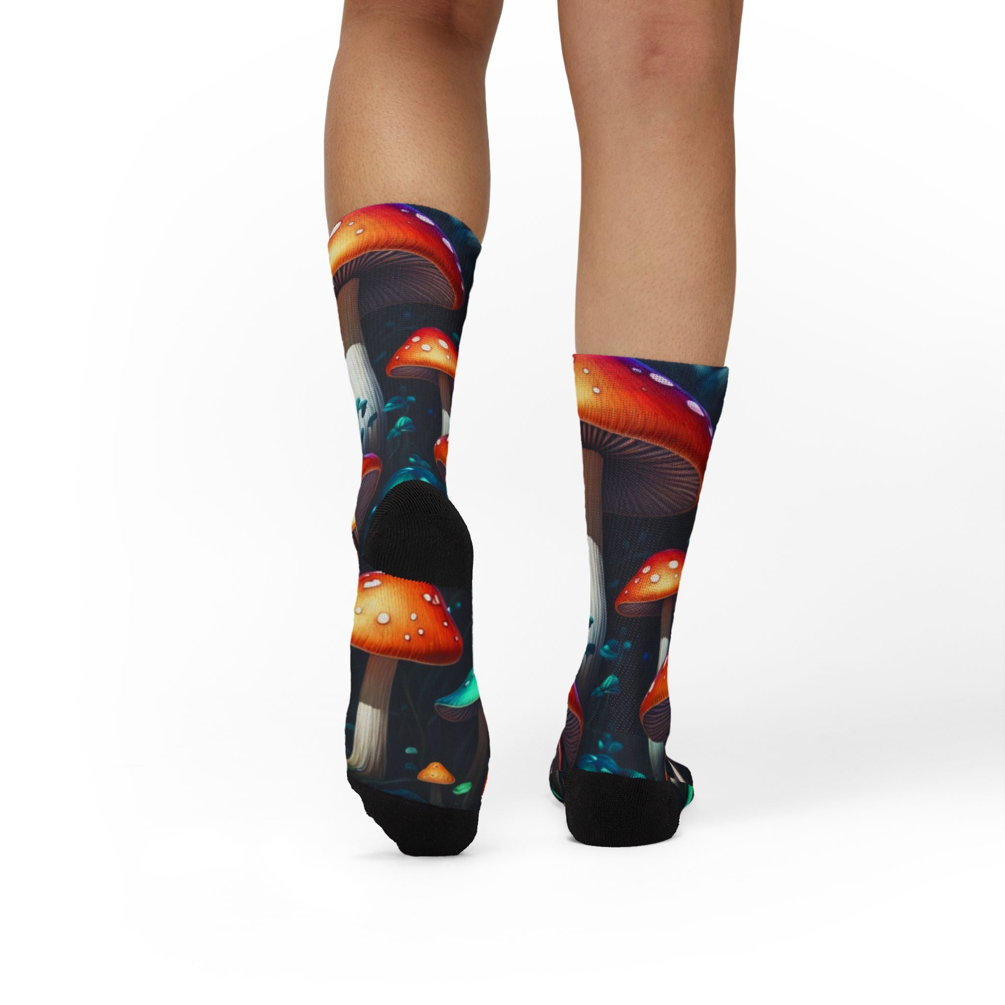 Socks: Psychedelic Mushroom Sublimation Socks — Colorful Fantasy Crew Socks