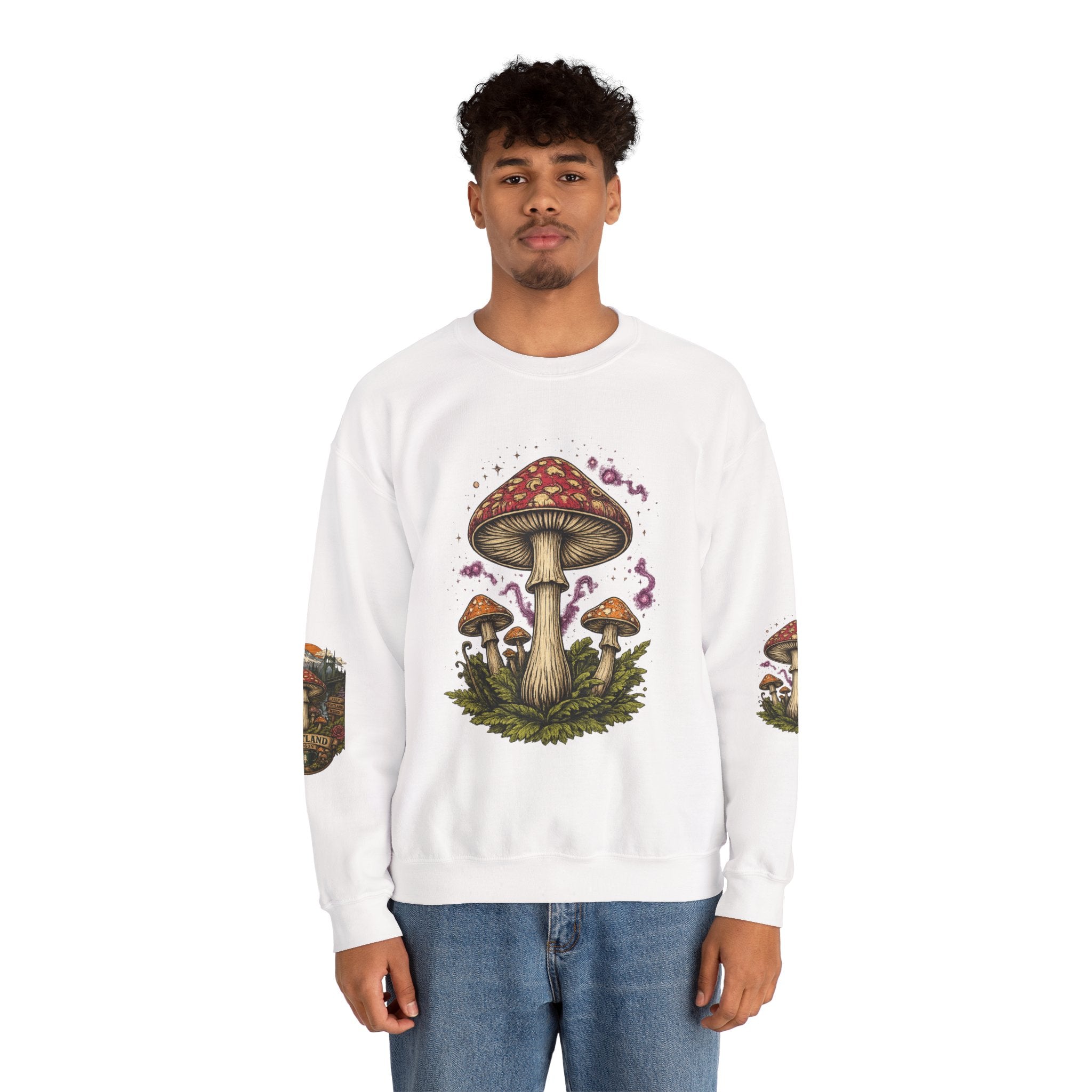 City: Portland Mushroom Crewneck Sweatshirt Vintage Psychedelic Fungi Graphic
