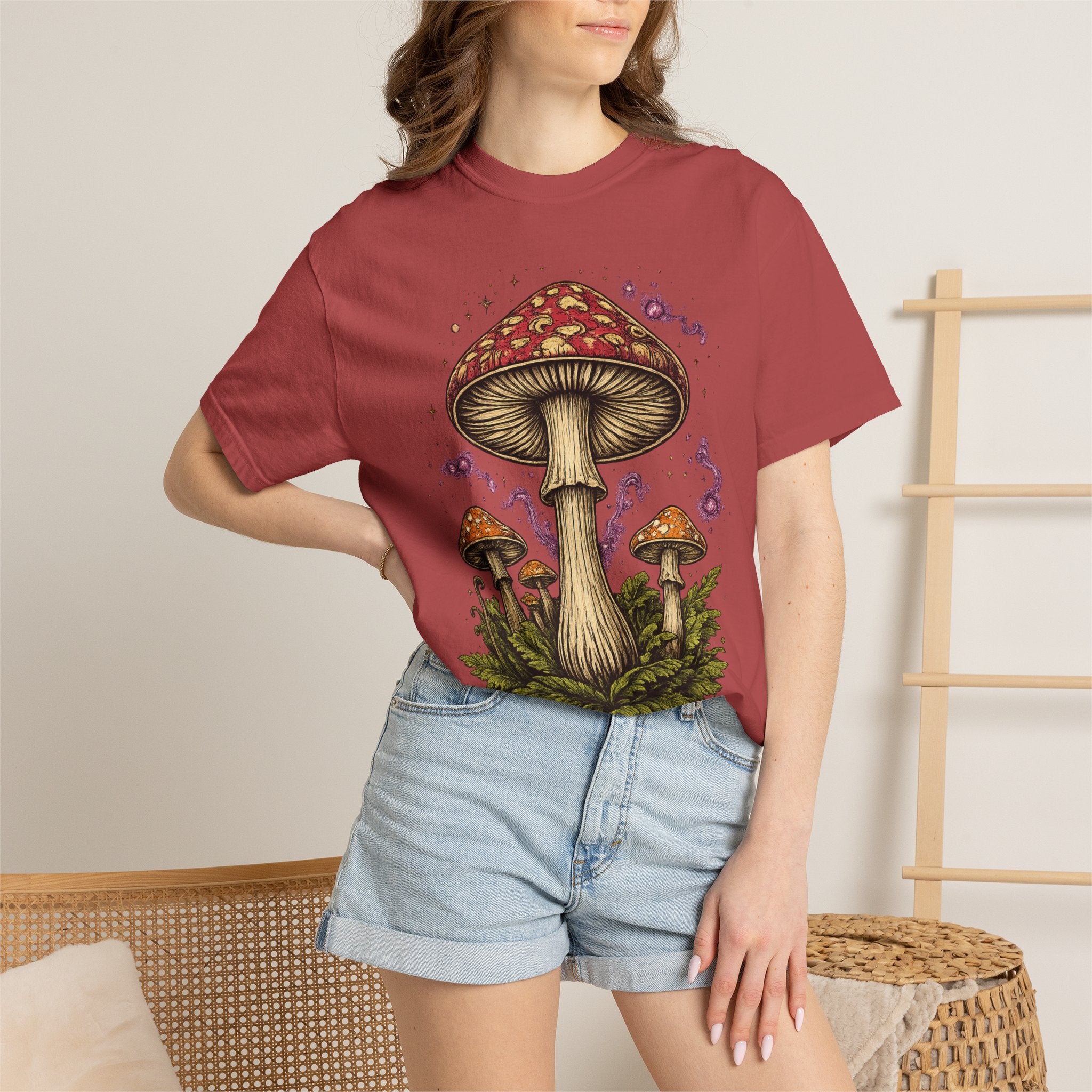 City: Portland Mushroom Graphic T-Shirt — Vintage Forest Amanita Design