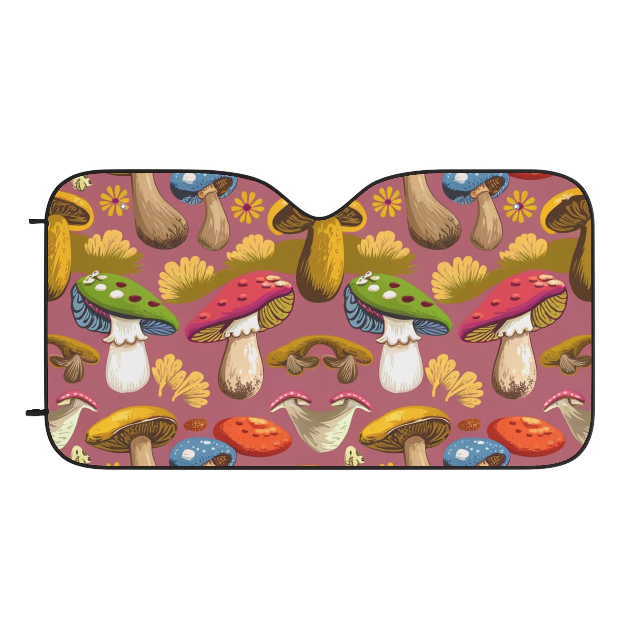 Mushroom Pattern Car Sun Shade — Colorful Psychedelic Mushroom Windshield Cover