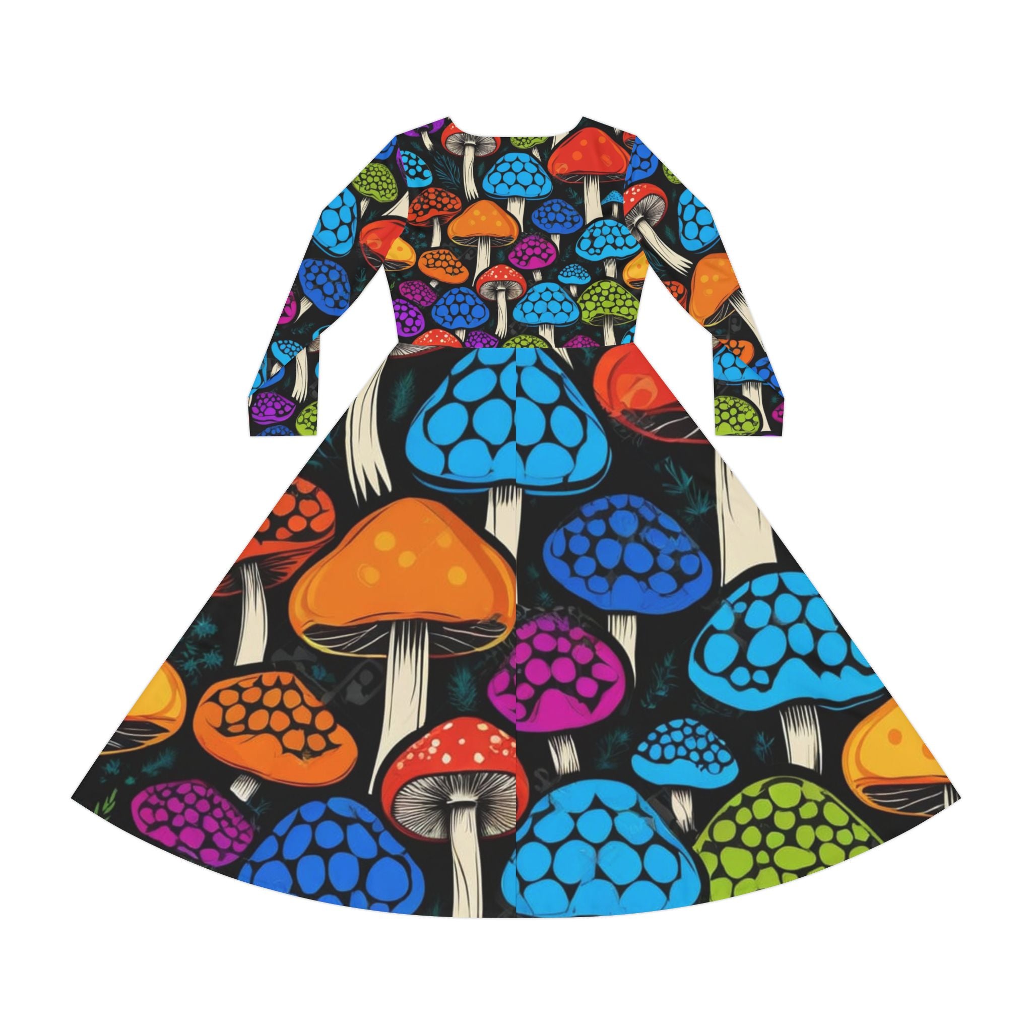 Mushroom Print Long Sleeve Dance Dress – Colorful Psychedelic Fungi AOP