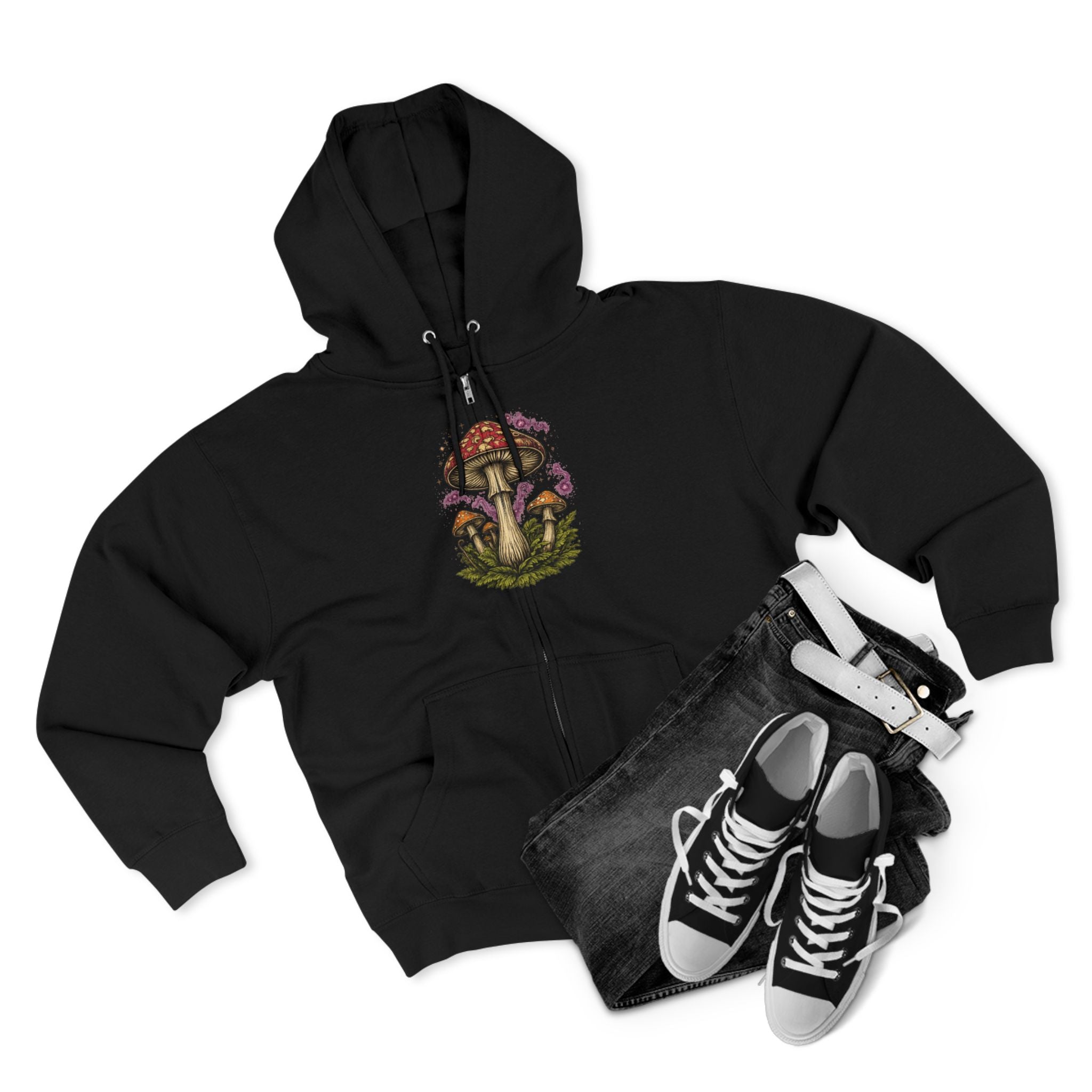 City: Portland Mushroom Zip Hoodie — Vintage Psychedelic Fungi Forest Jacket