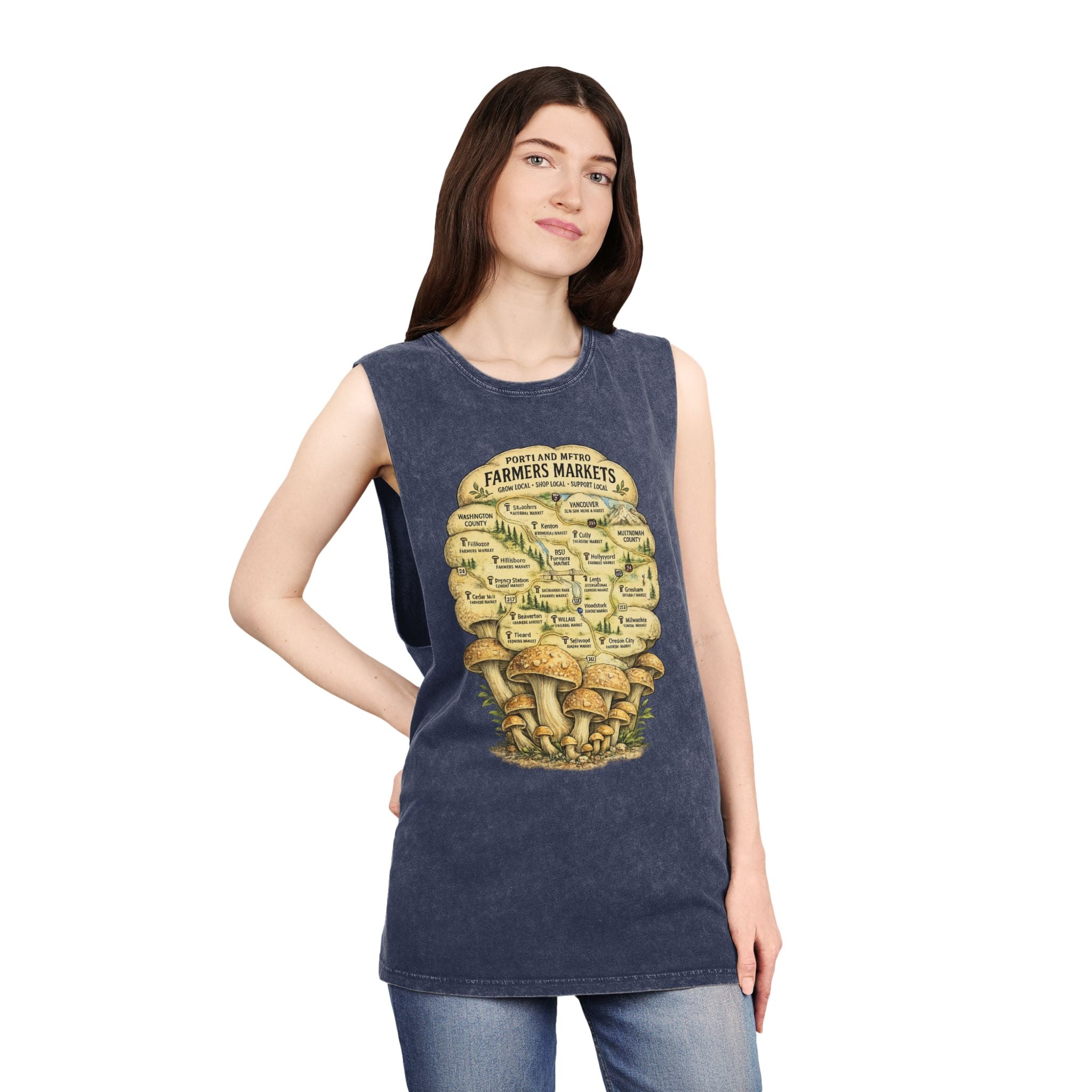 Portland Mushroom Festival Tank — Farmers Markets Map Stonewash Tank