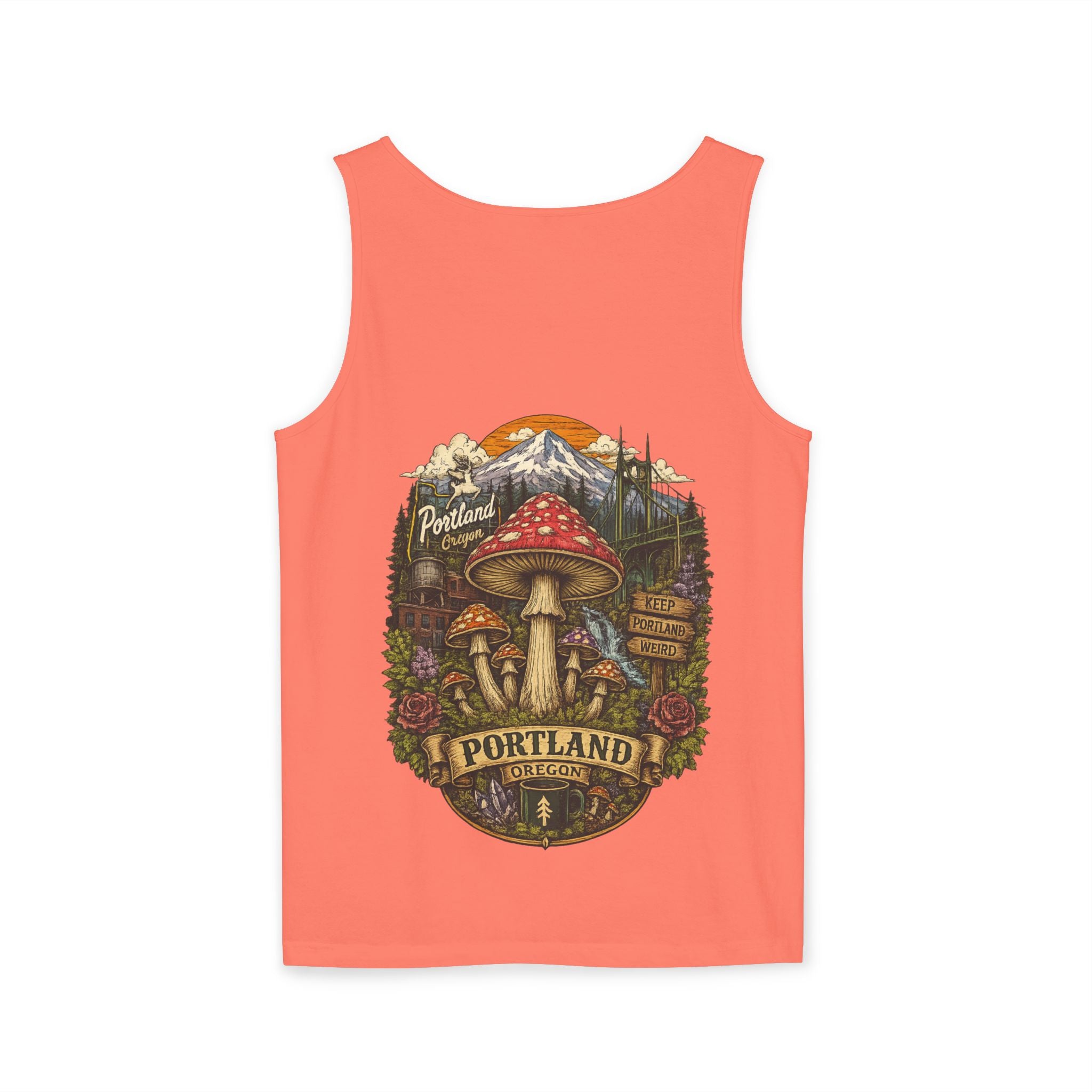 City: Portland Mushroom Graphic Tank Top — Colorful Psychedelic Fungi Design