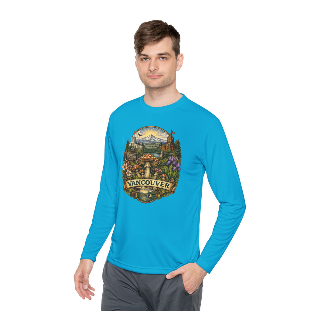 Vancouver Nature Long Sleeve Tee — Scenic Mountains & Mushroom Art