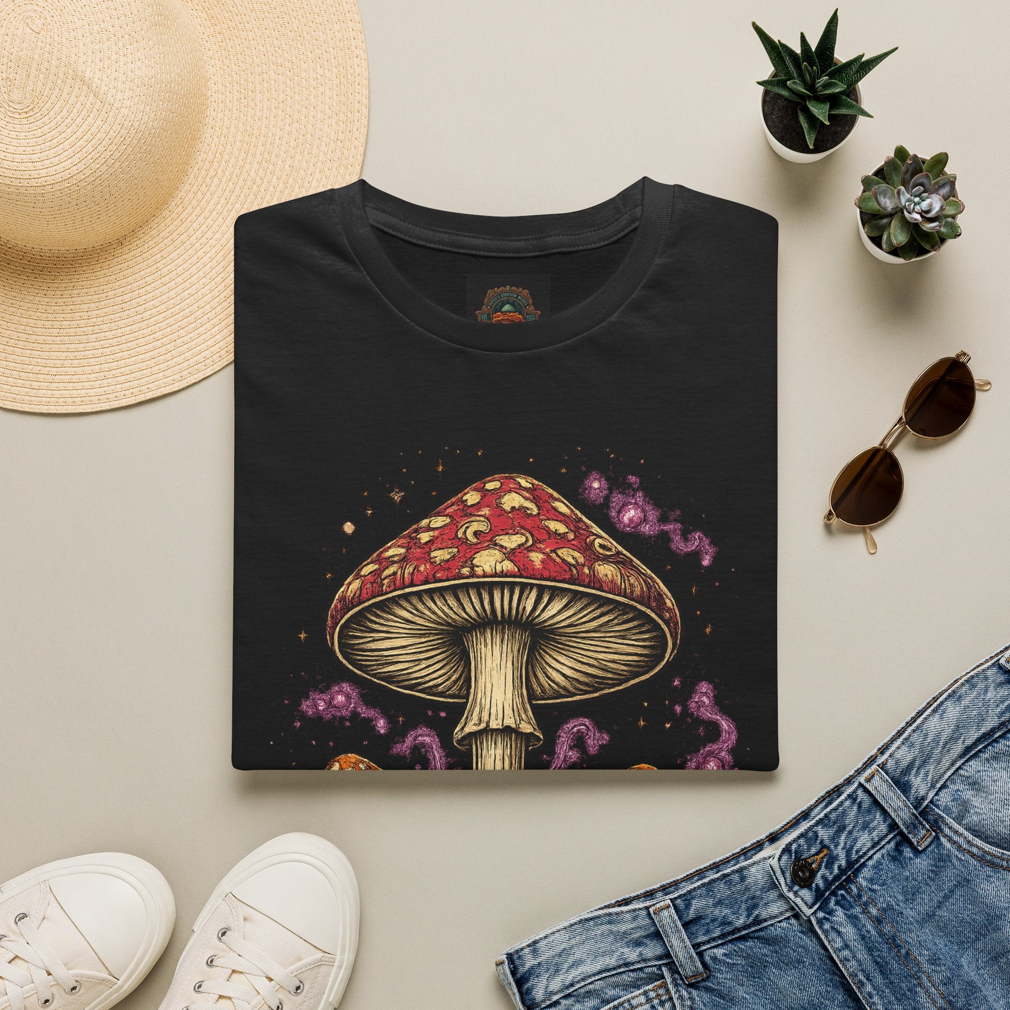 Psychedelic Mushroom Graphic T-Shirt — Red Amanita Illustration