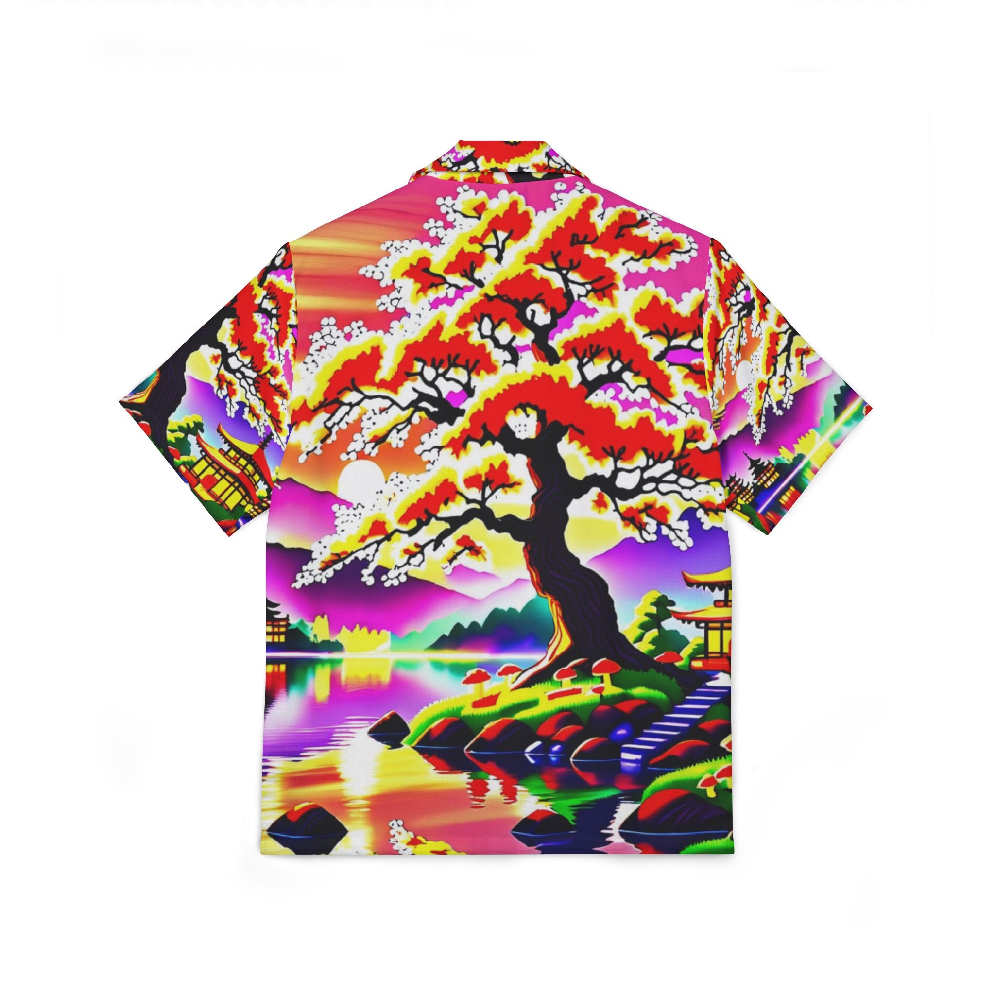 Men's Hawaiian Shirt — Vibrant Neon Sakura Island Print