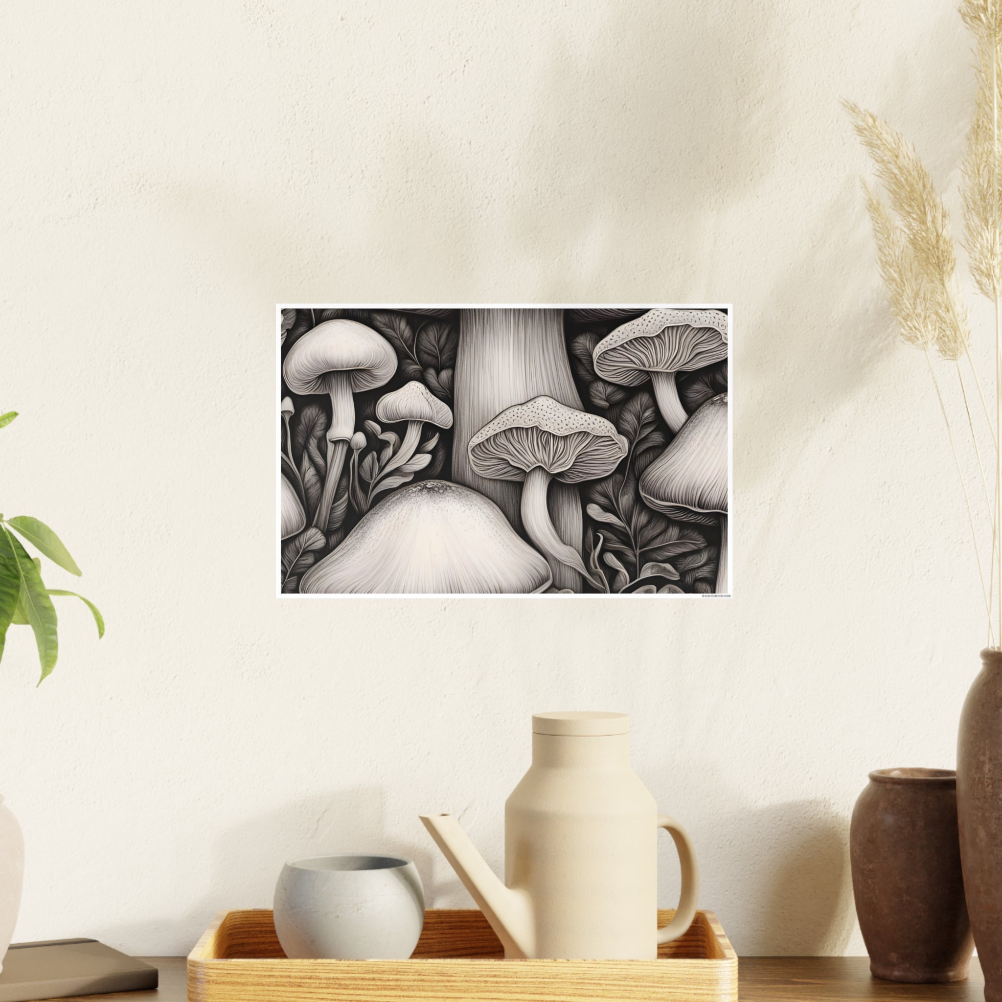 Poster: Mushroom Illustration Poster — Botanical Fungi Art Print