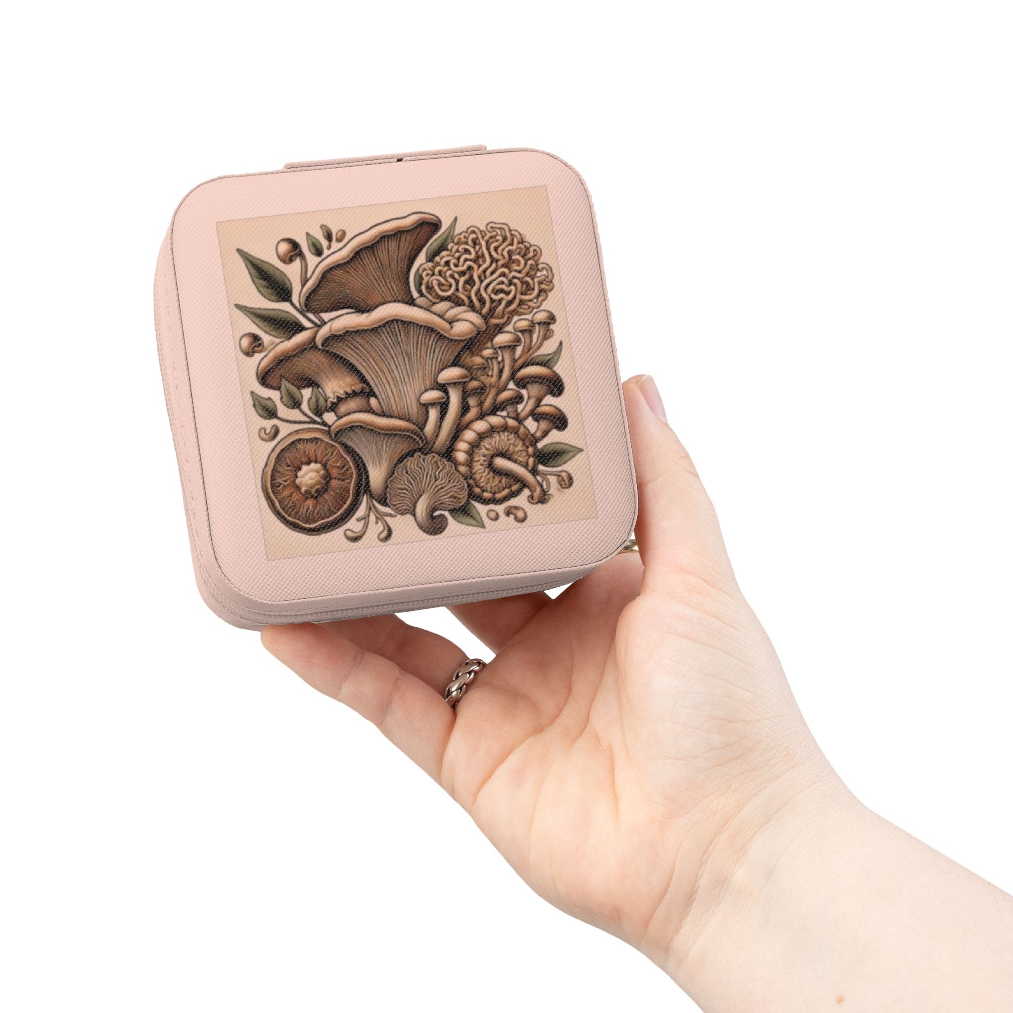 Mushroom Garden Jewelry Travel Case – Compact Velvet-Lined Organizer