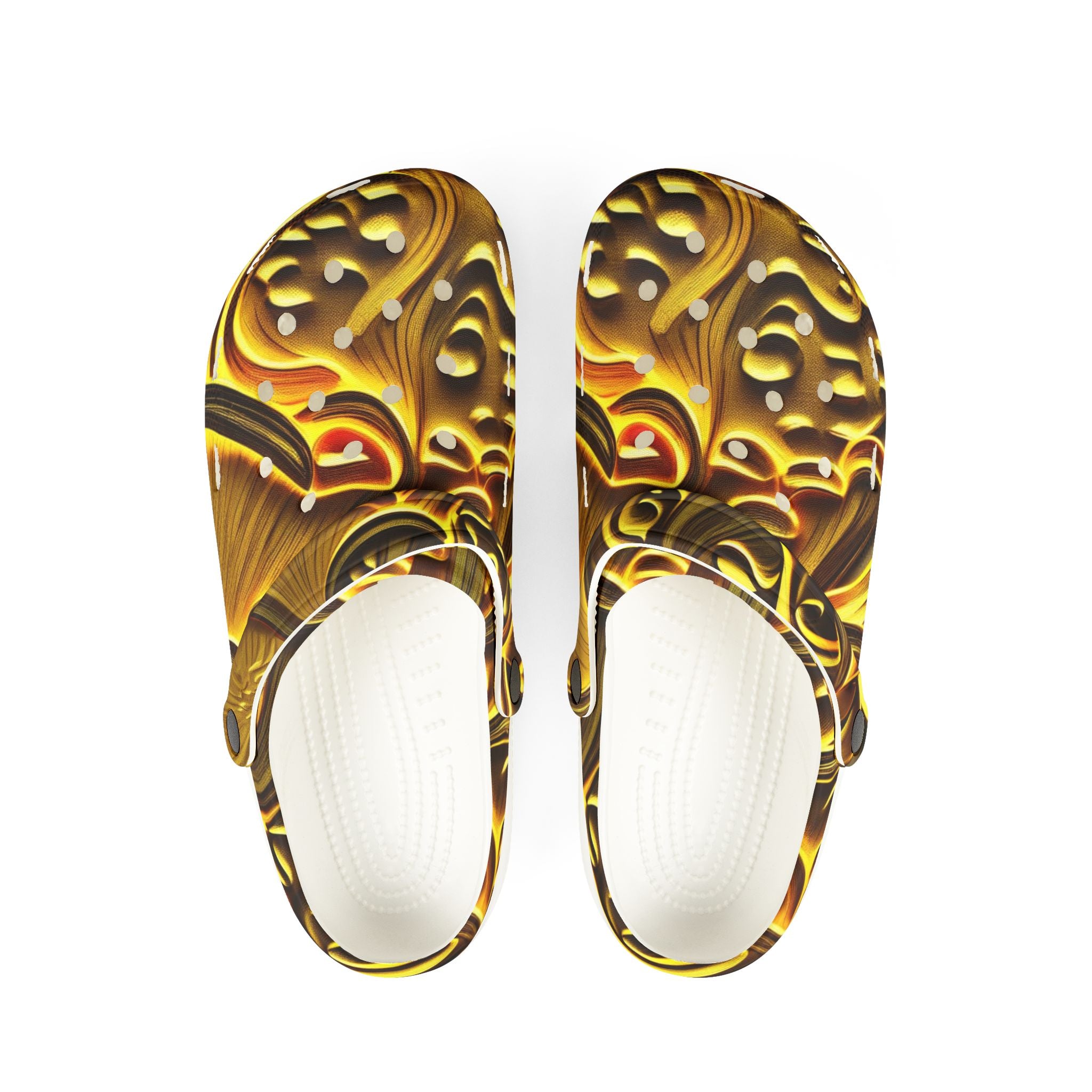 Golden Swirl EVA Foam Clogs — Abstract Metallic Pattern Slip-Ons