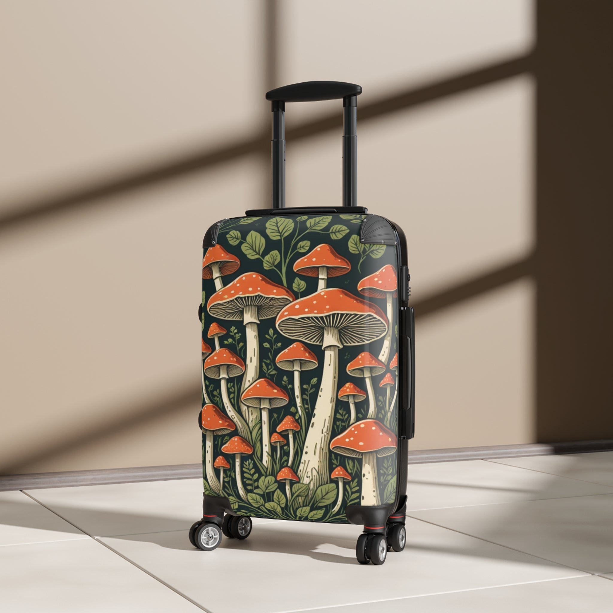 Wander with Woodland Wisdom Travel Case Folk Forest Carry-On with custom design mushroom print.