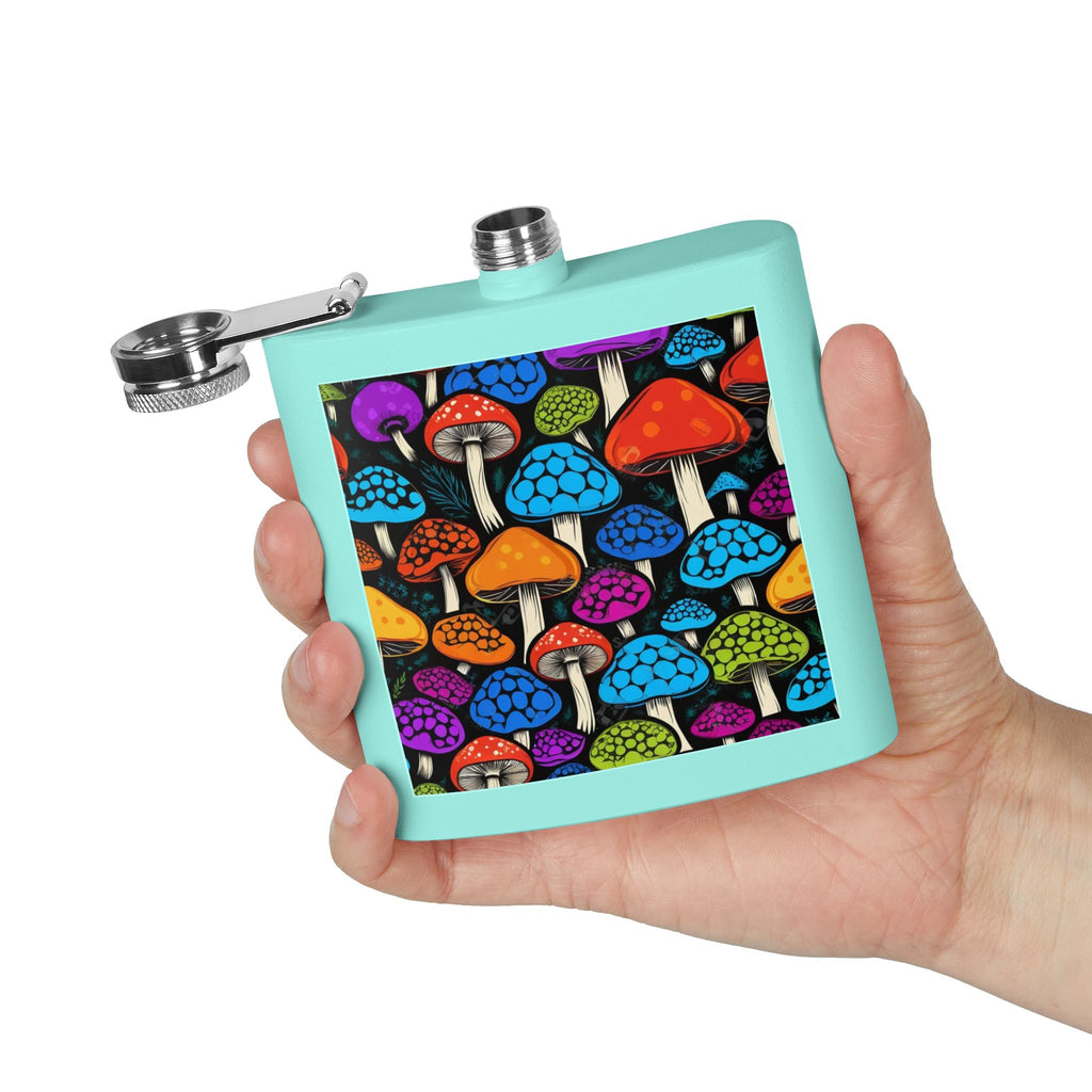 6oz Stainless Steel Flask — Colorful Psychedelic Mushroom Pattern