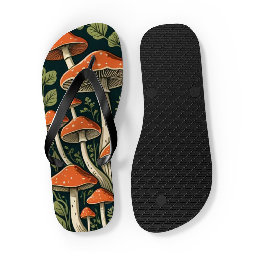 Mushroom Print Flip Flops — Vintage Toadstool Beach Sandals