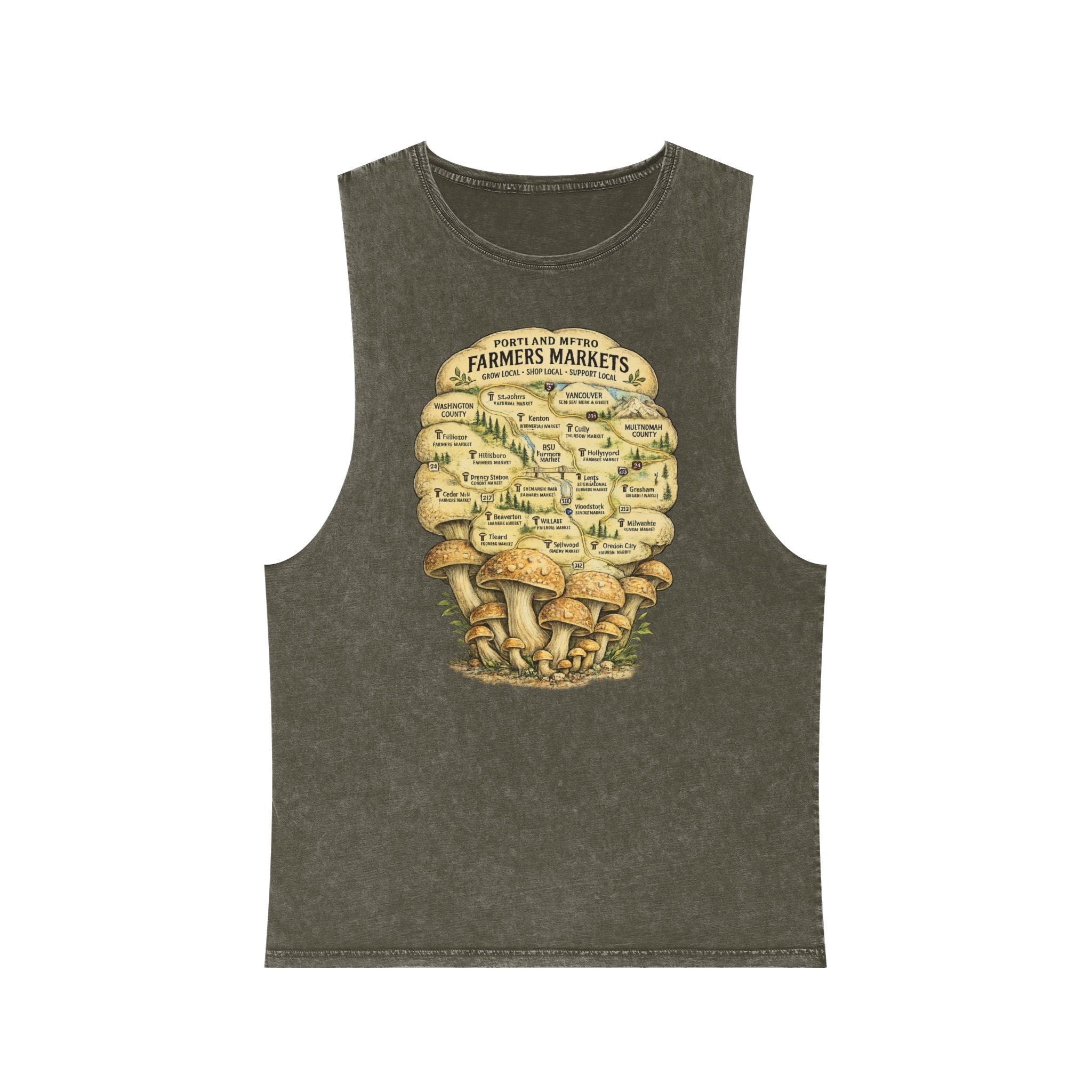 Portland Mushroom Festival Tank — Farmers Markets Map Stonewash Tank