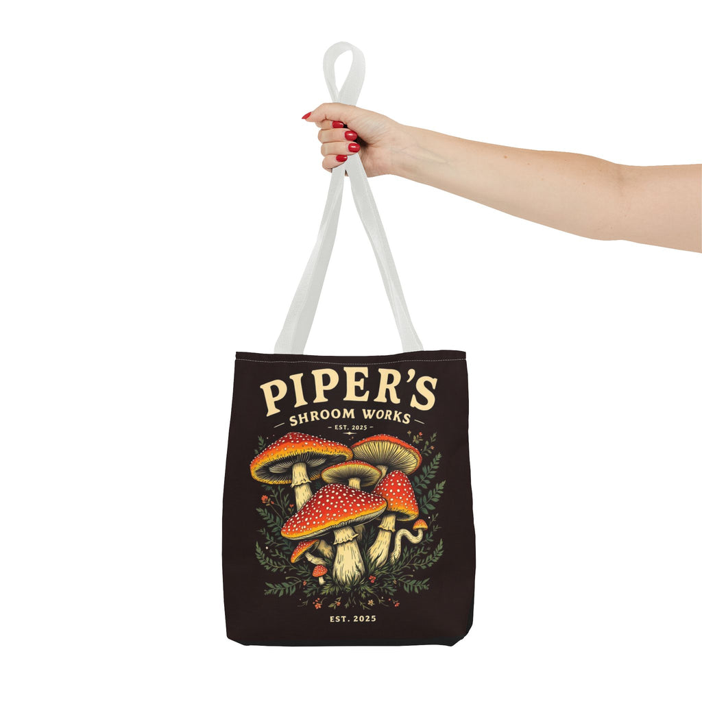 Mushroom Tote Bag — "Piper's Shroom Works" Vintage Fungi Market Shopper