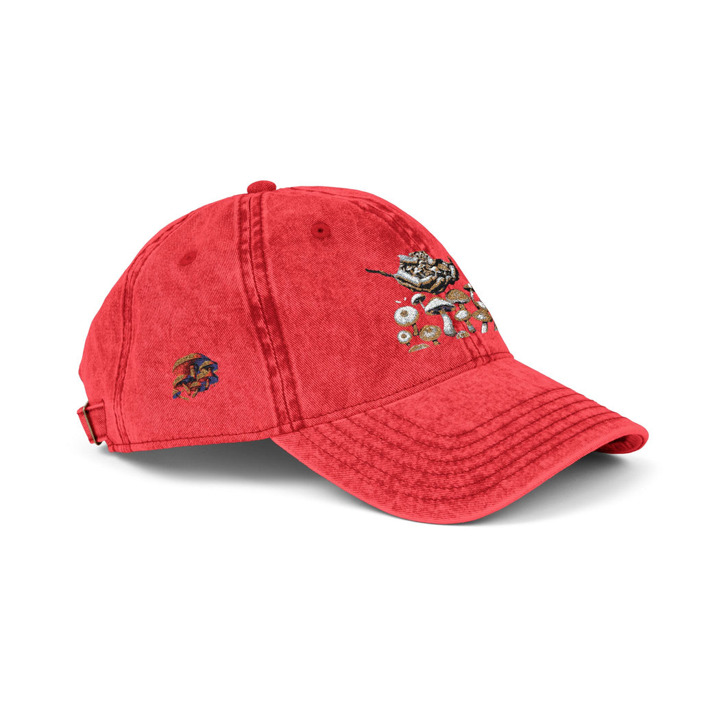 Gorra Floral Bordada Vintage — Gorra Retro Roja de Papá