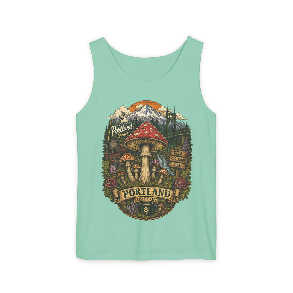 City: Portland Mushroom Tank Top — Vintage Forest Travel Graphic