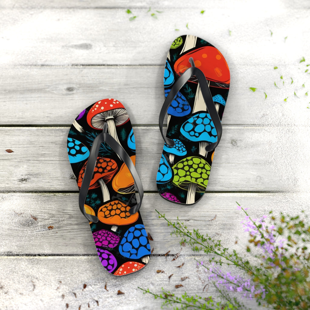 Colorful Psychedelic Mushroom Flip Flops – Vibrant Summer Beach Sandals