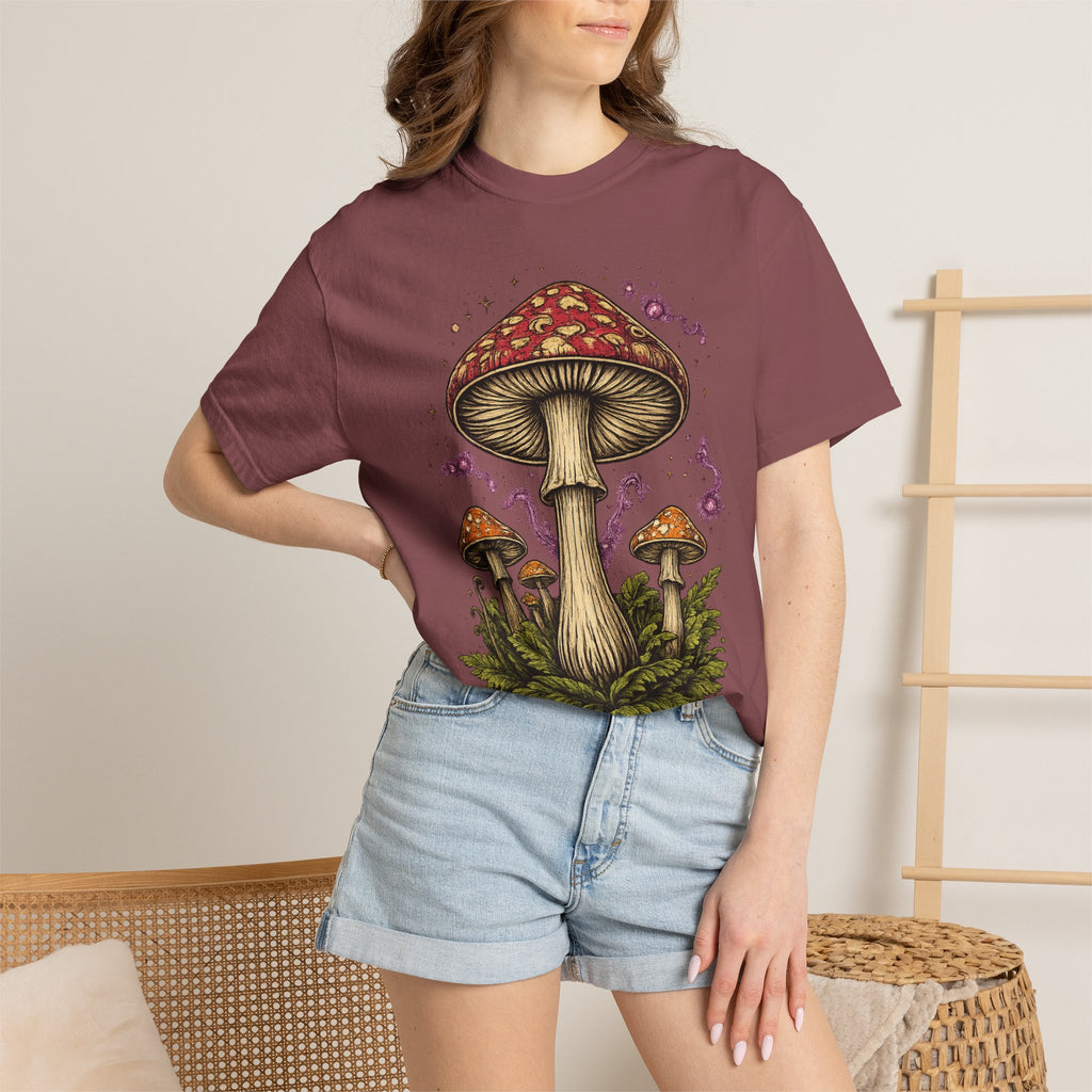 City: Portland Mushroom Graphic T-Shirt — Vintage Forest Amanita Design