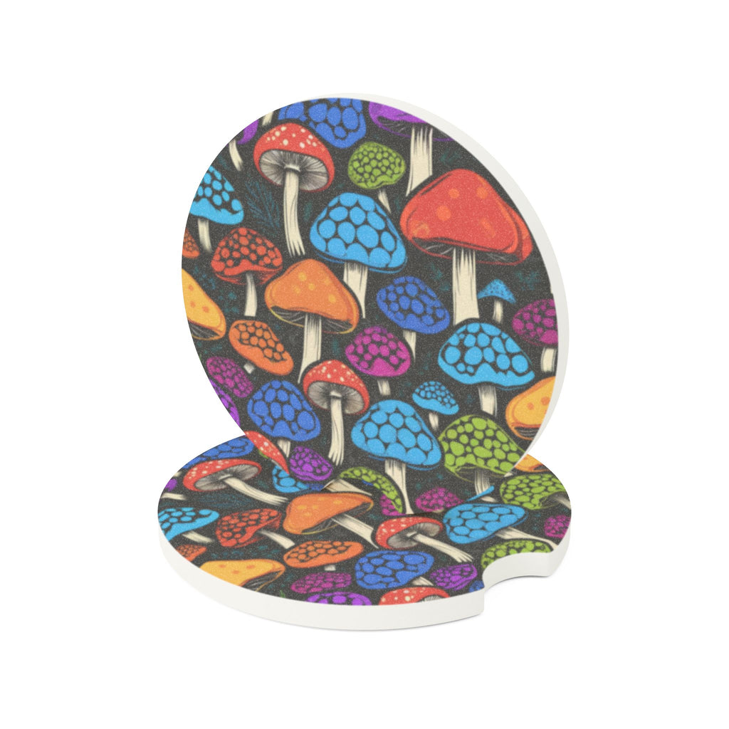 Colorful Mushroom Soapstone Car Coaster — Non-Slip Decorative Drink Holder