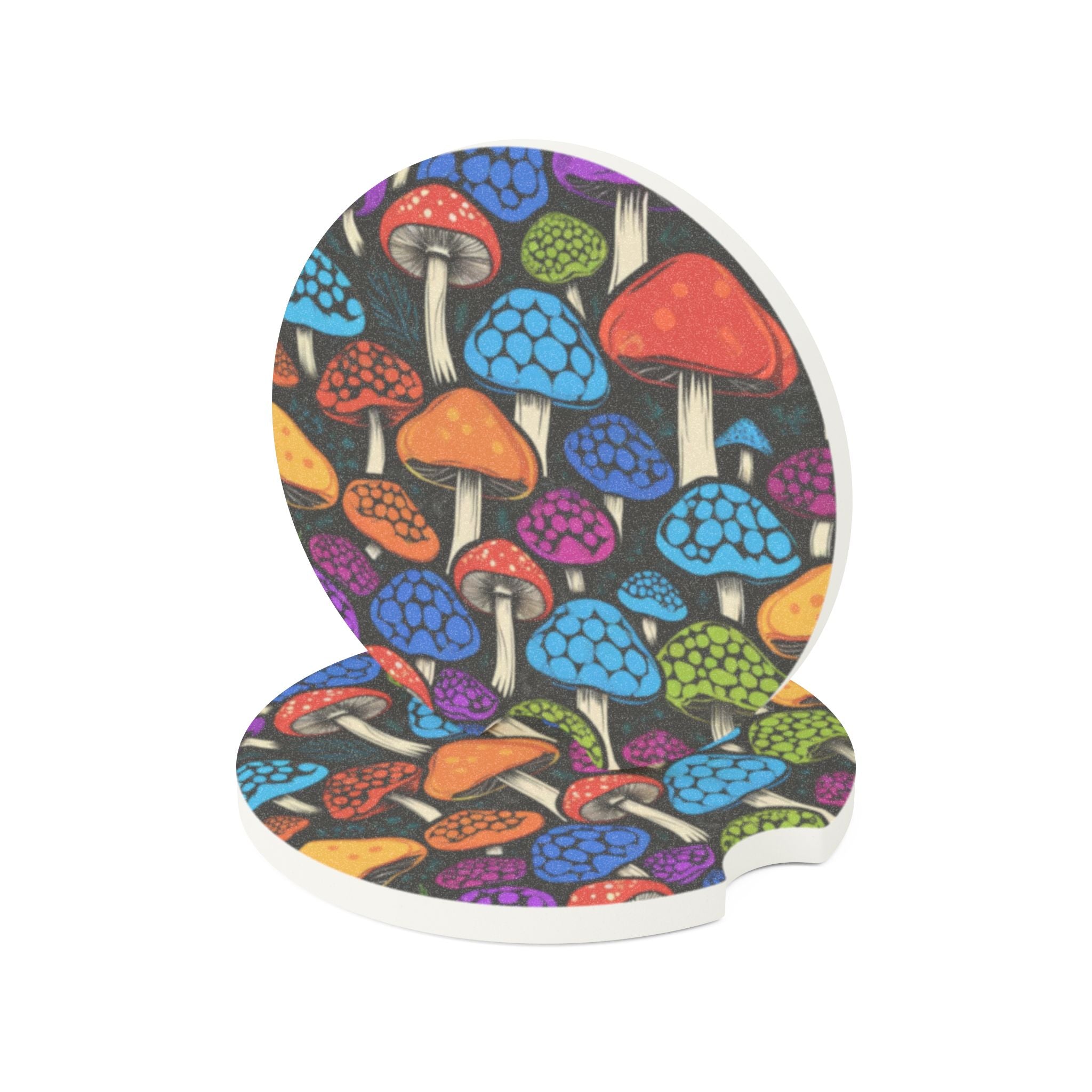 Colorful Mushroom Soapstone Car Coaster — Non-Slip Decorative Drink Holder