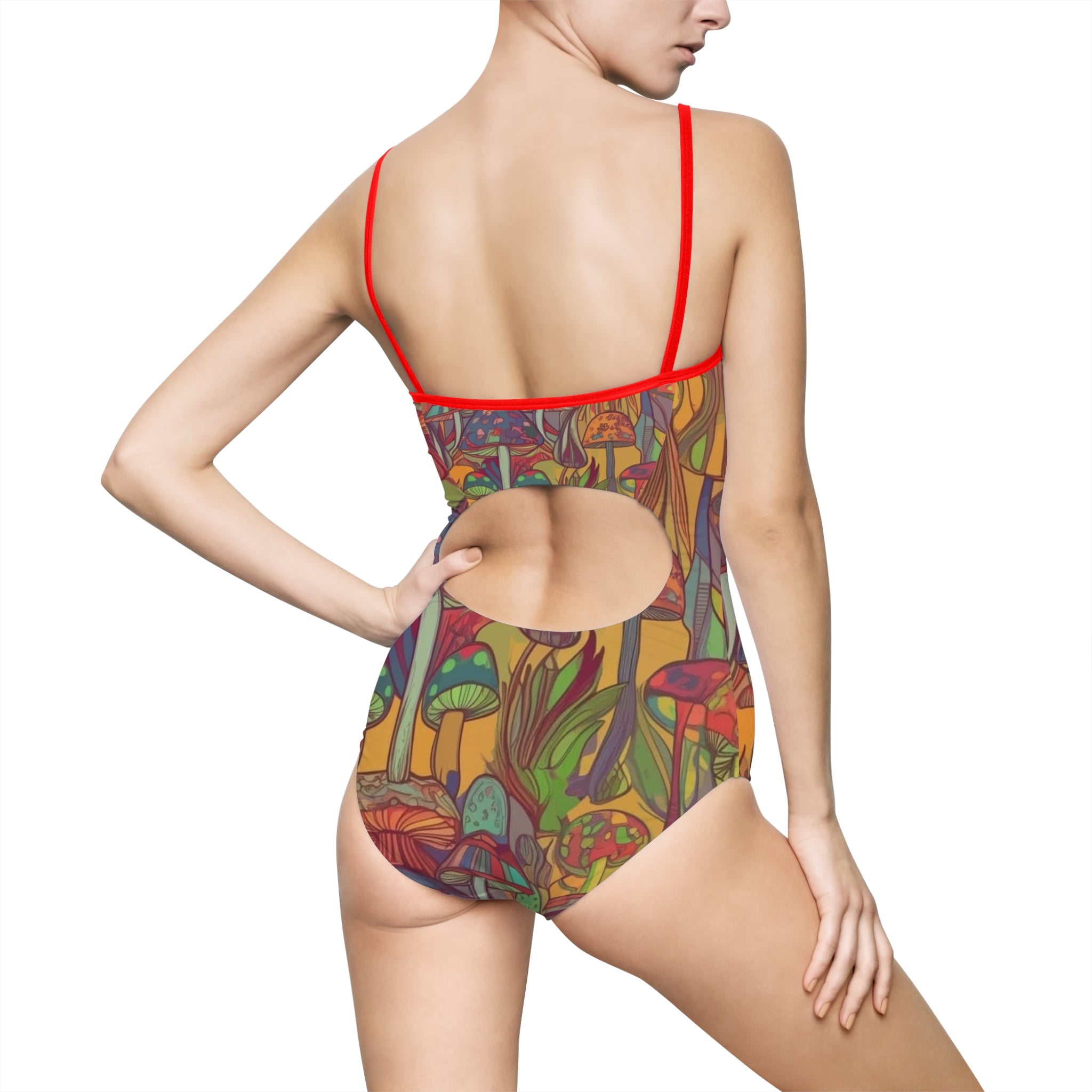 Psychedelic Mushroom Garden One-Piece Swimsuit – Colorful Fungi Print