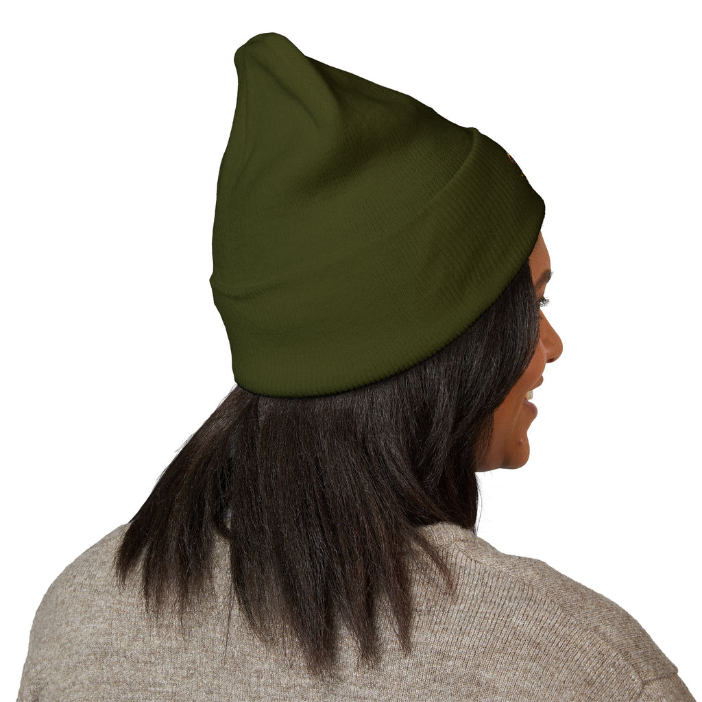 Beanie: Embroidered Colorful Mushroom Beanie — Cute Cuffed Knit Hat