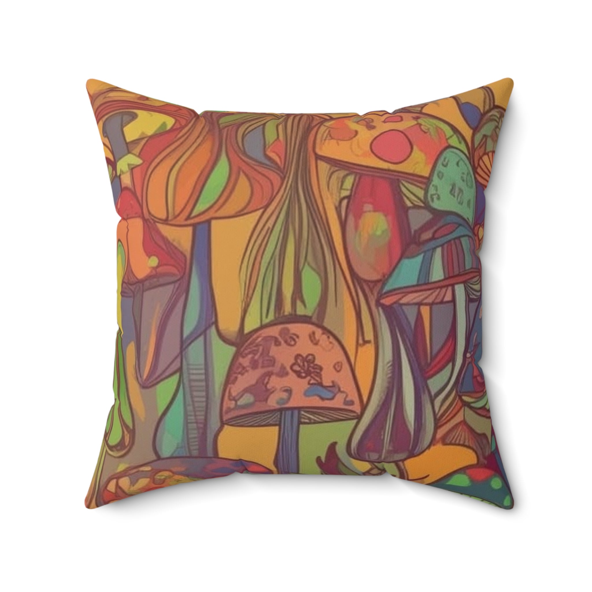 Pillow: Vibrant Mushroom Art Pillow - Boho Home Decor, Cozy Throw Cushion, Gift for Nature Lovers, Colorful Cushions for Living Room