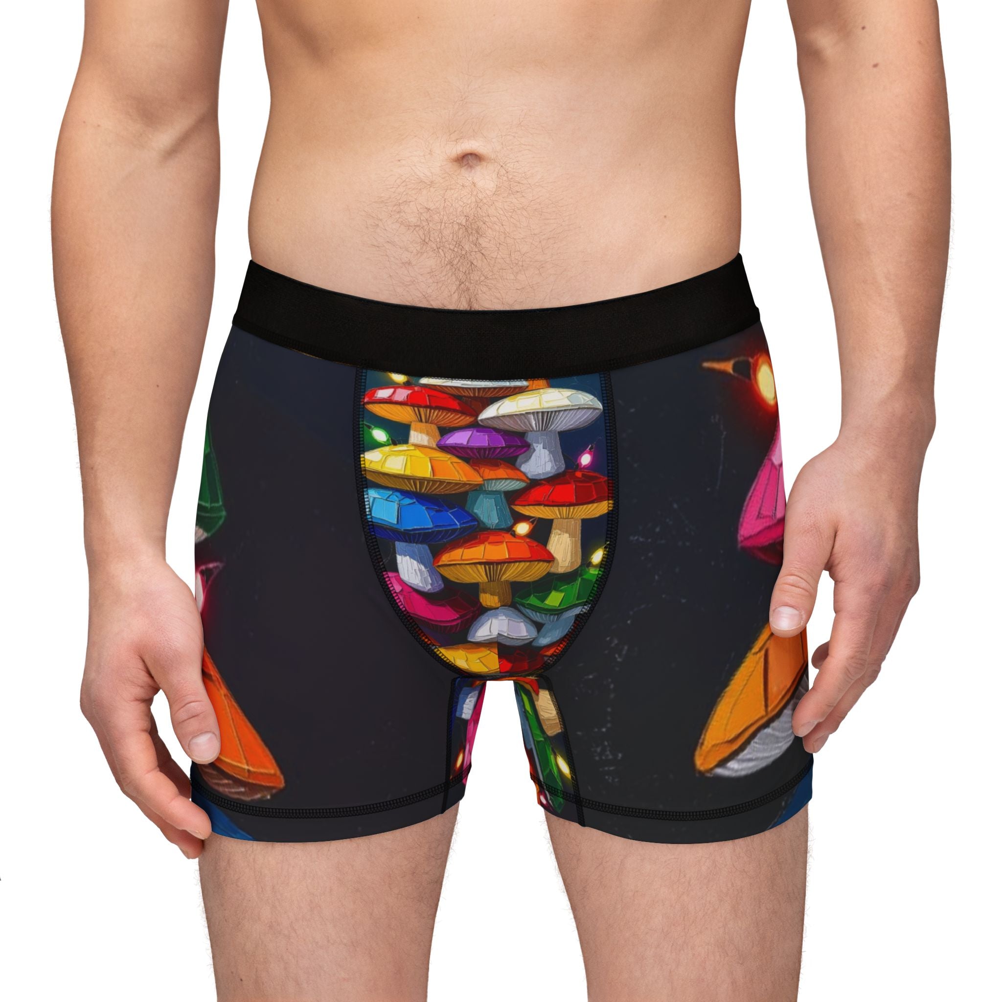 Mushroom Garden Men's Boxer Briefs – Colorful Psychedelic Fungi Print Underwear