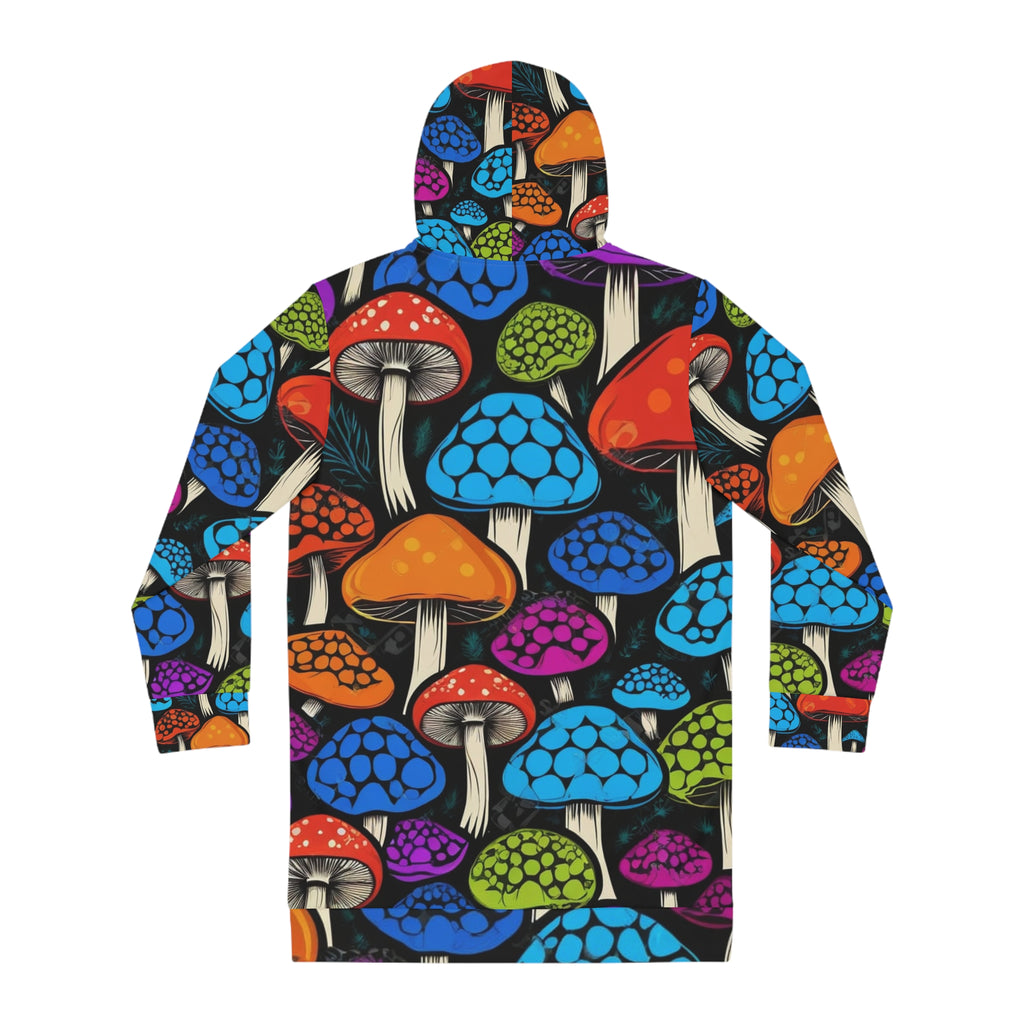 Get Cozy. Stay Wild Psychedelica Shroom Hoodie Dress Glow Fungi-Style.