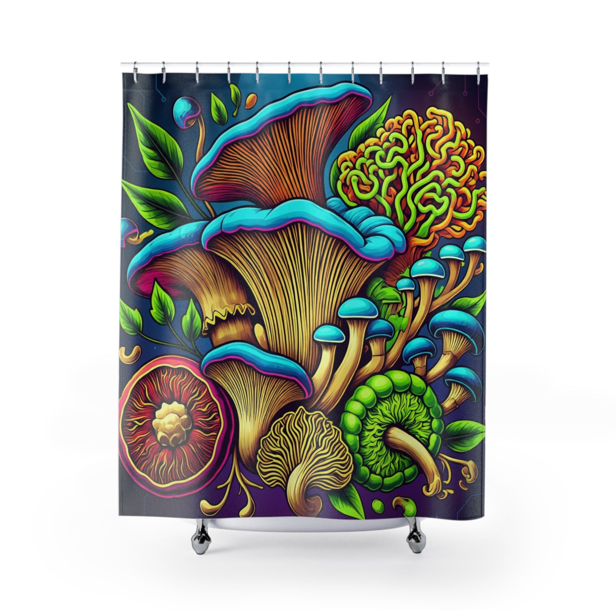 Psychedelic Mushroom Shower Curtain - Colorful Botanical Fungi Bathroom Decor