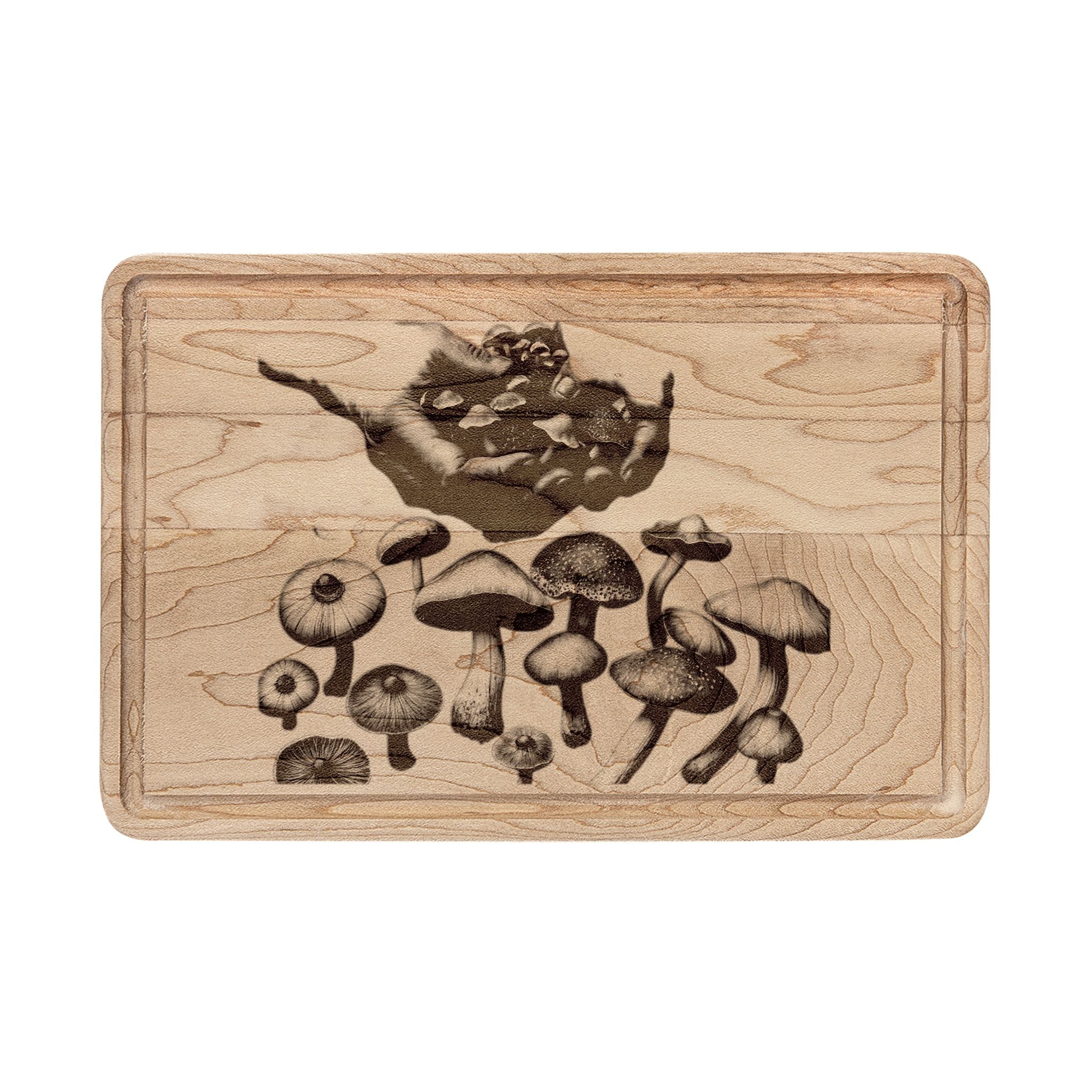 Engraved Mushroom Wooden Cutting Board — Rustic Kitchen Serving & Prep Board