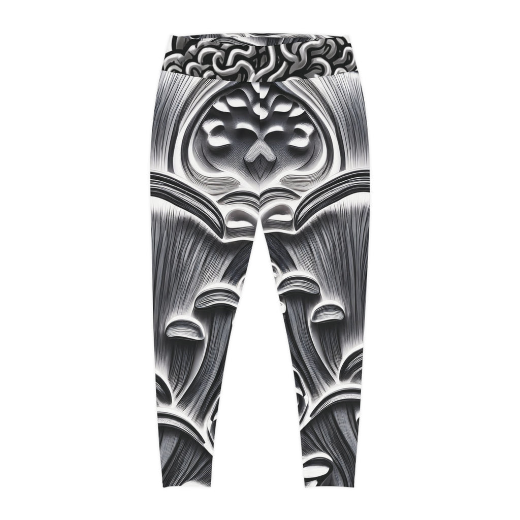 Plus Size Leggings — Monochrome Ornate Baroque Print AOP