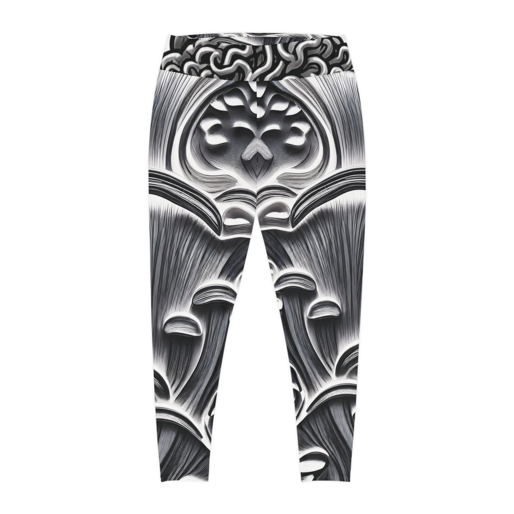 Plus Size Leggings — Monochrome Ornate Baroque Print AOP