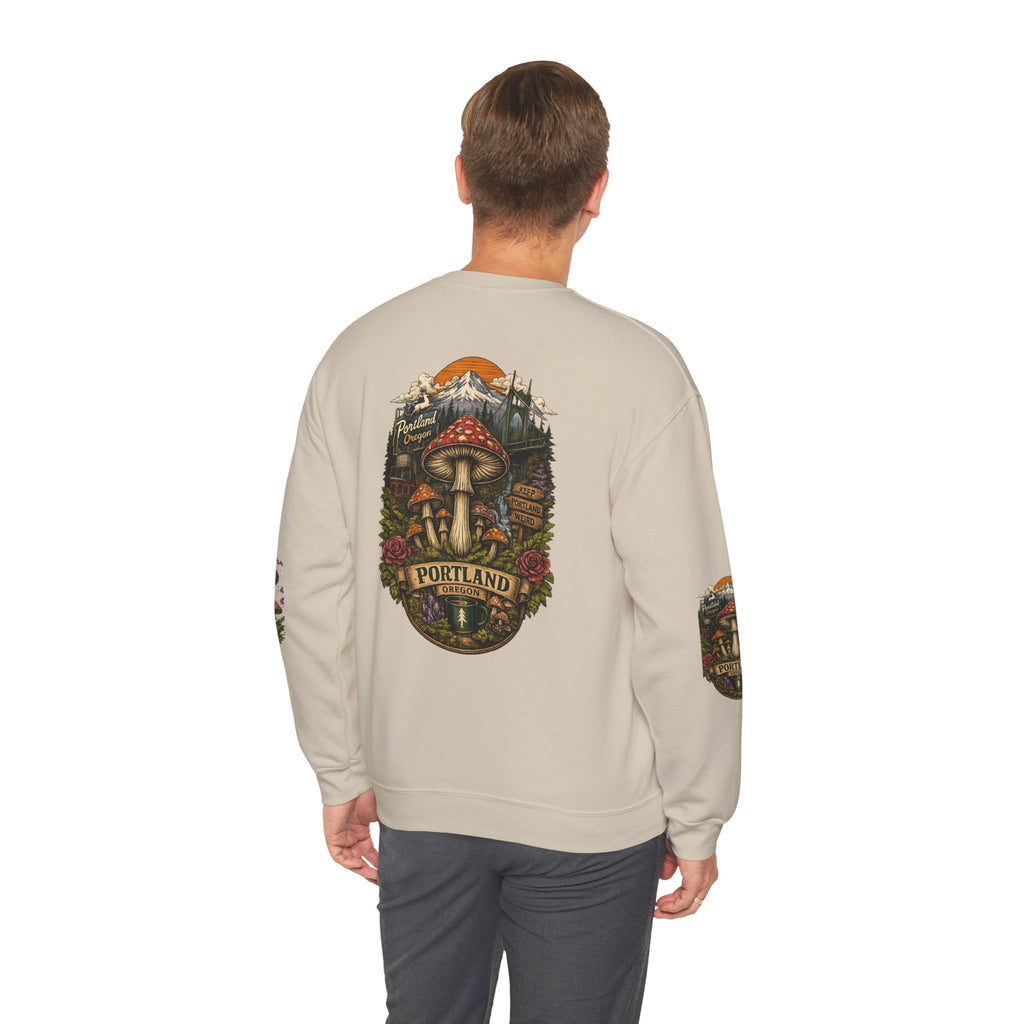 City: Portland Mushroom Crewneck Sweatshirt Vintage Psychedelic Fungi Graphic