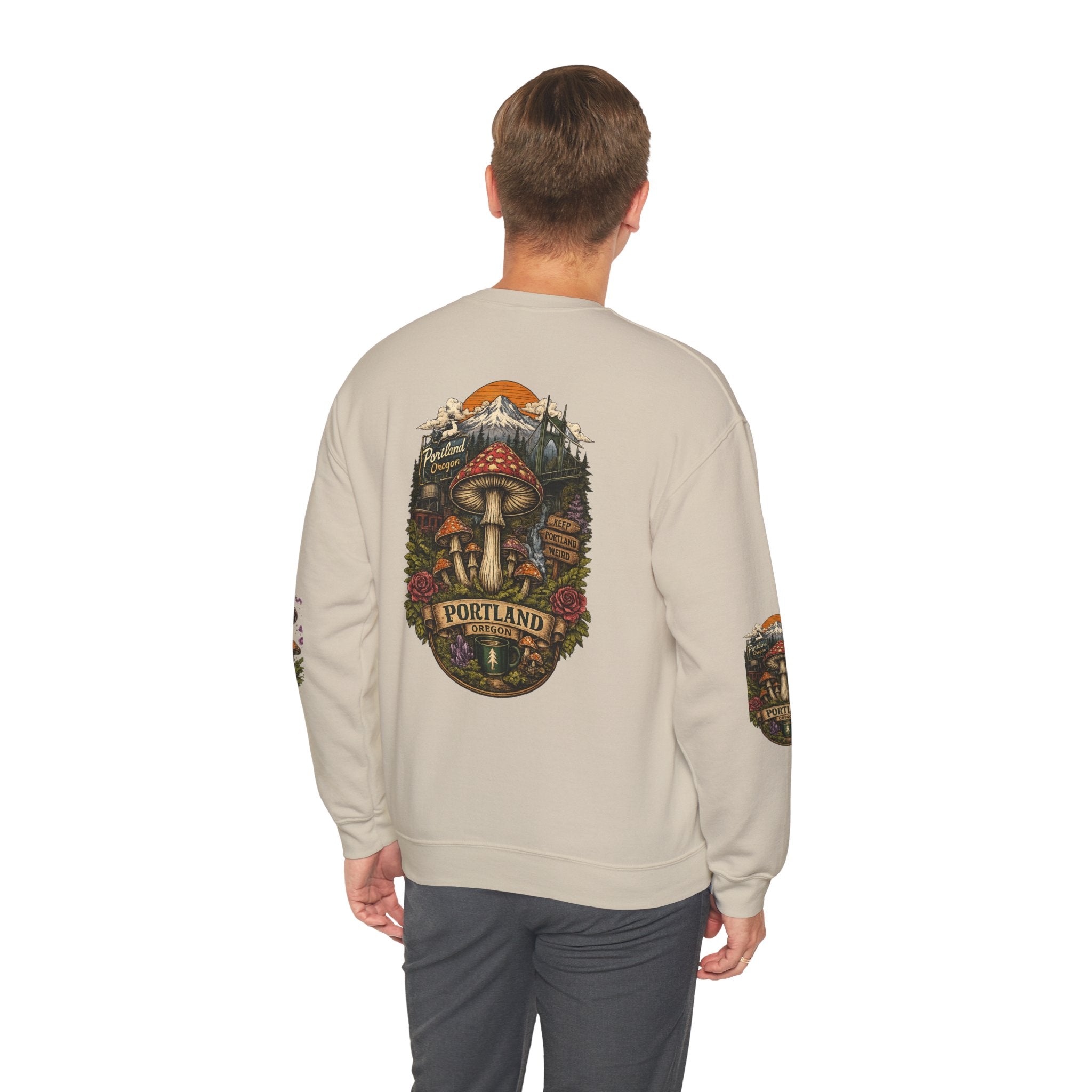 City: Portland Mushroom Crewneck Sweatshirt Vintage Psychedelic Fungi Graphic