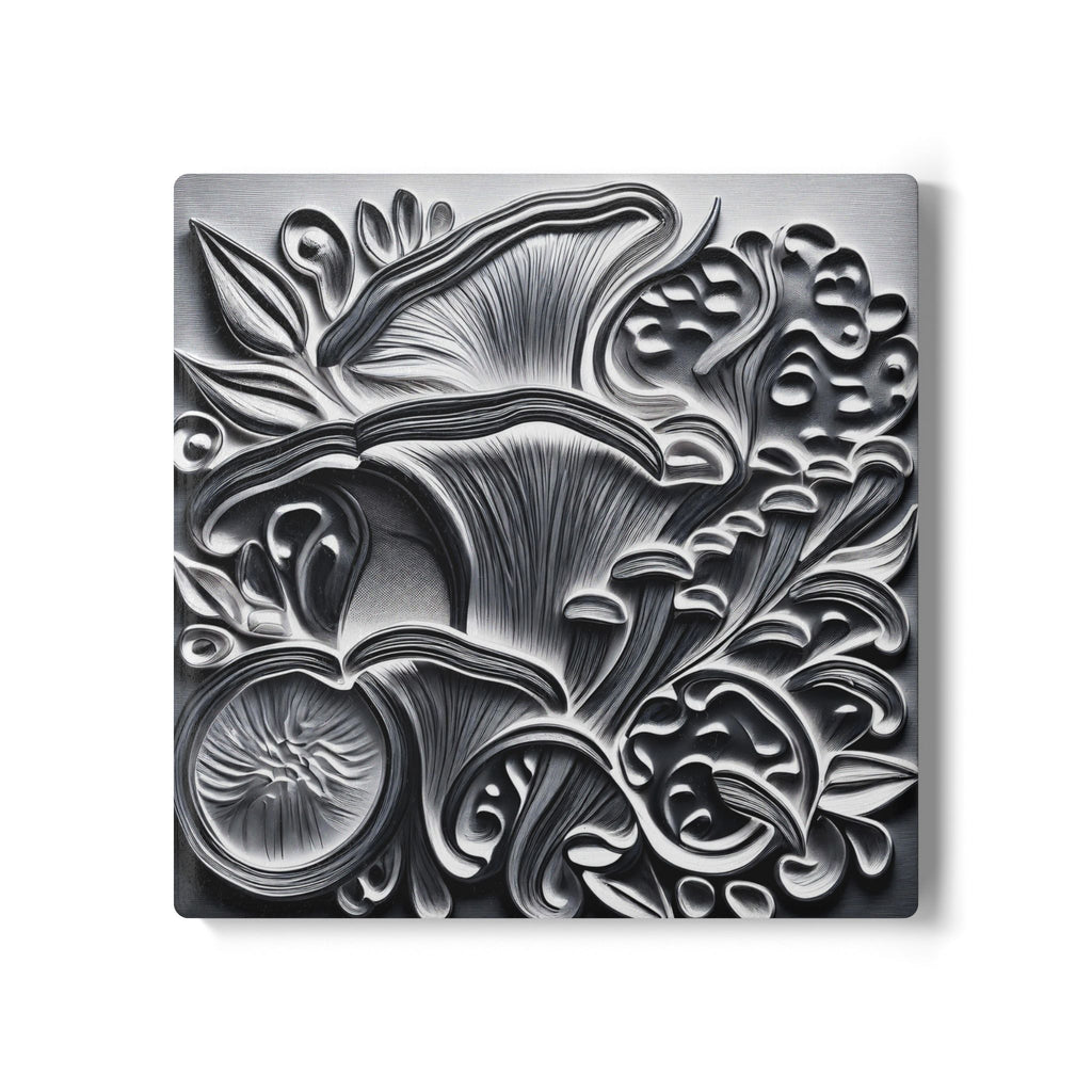 Ceramic Coaster: Black & Silver Floral Relief Design, Elegant Gothic Home Decor