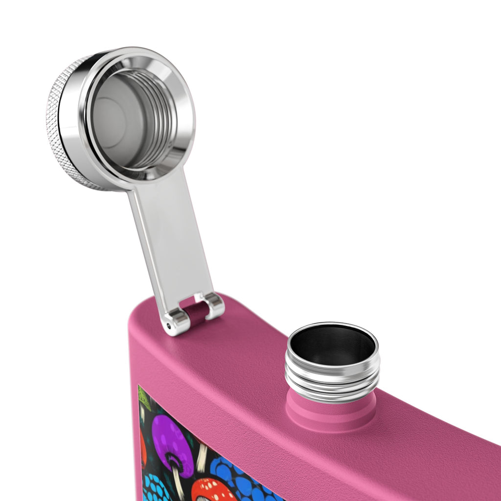 6oz Stainless Steel Flask — Colorful Psychedelic Mushroom Pattern