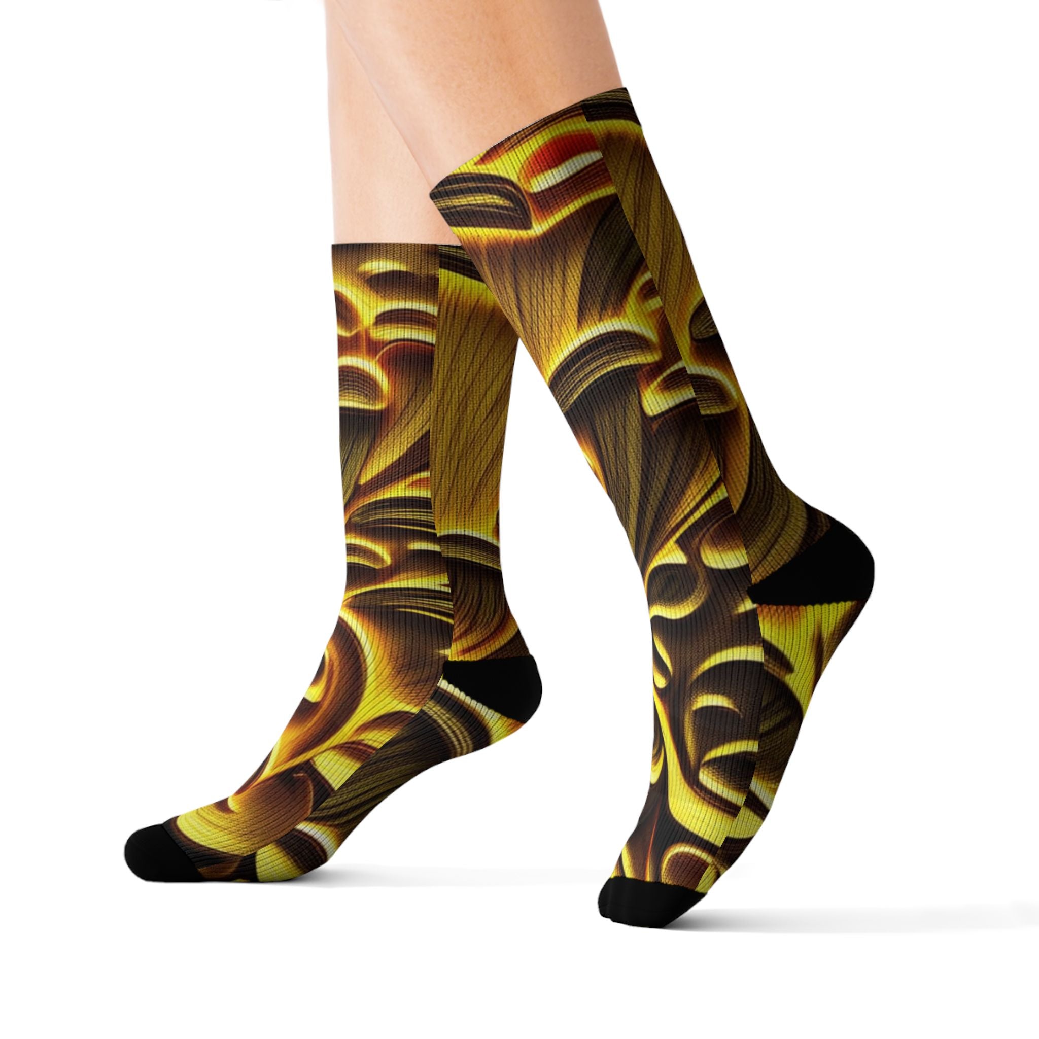 Socks: Gold Baroque Sublimation Socks — Ornate Vintage Pattern Crew Socks
