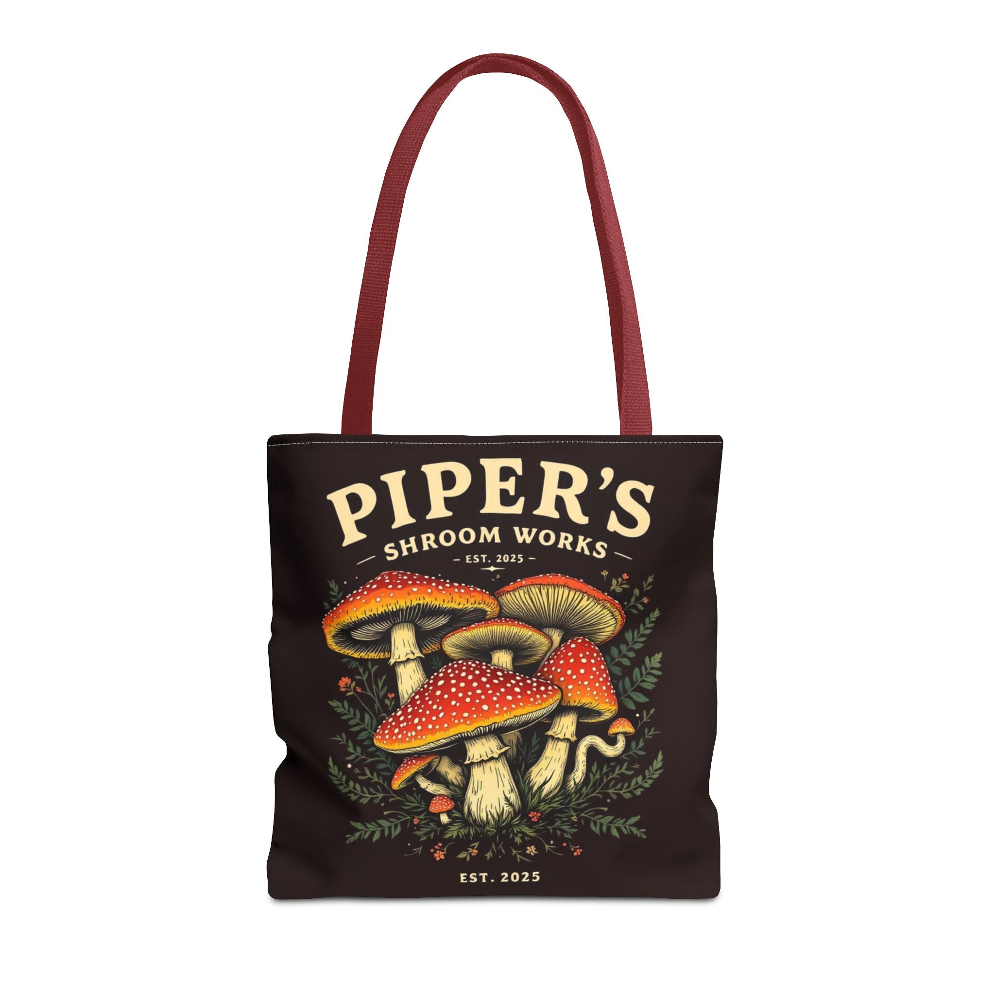 Mushroom Tote Bag — "Piper's Shroom Works" Vintage Fungi Market Shopper
