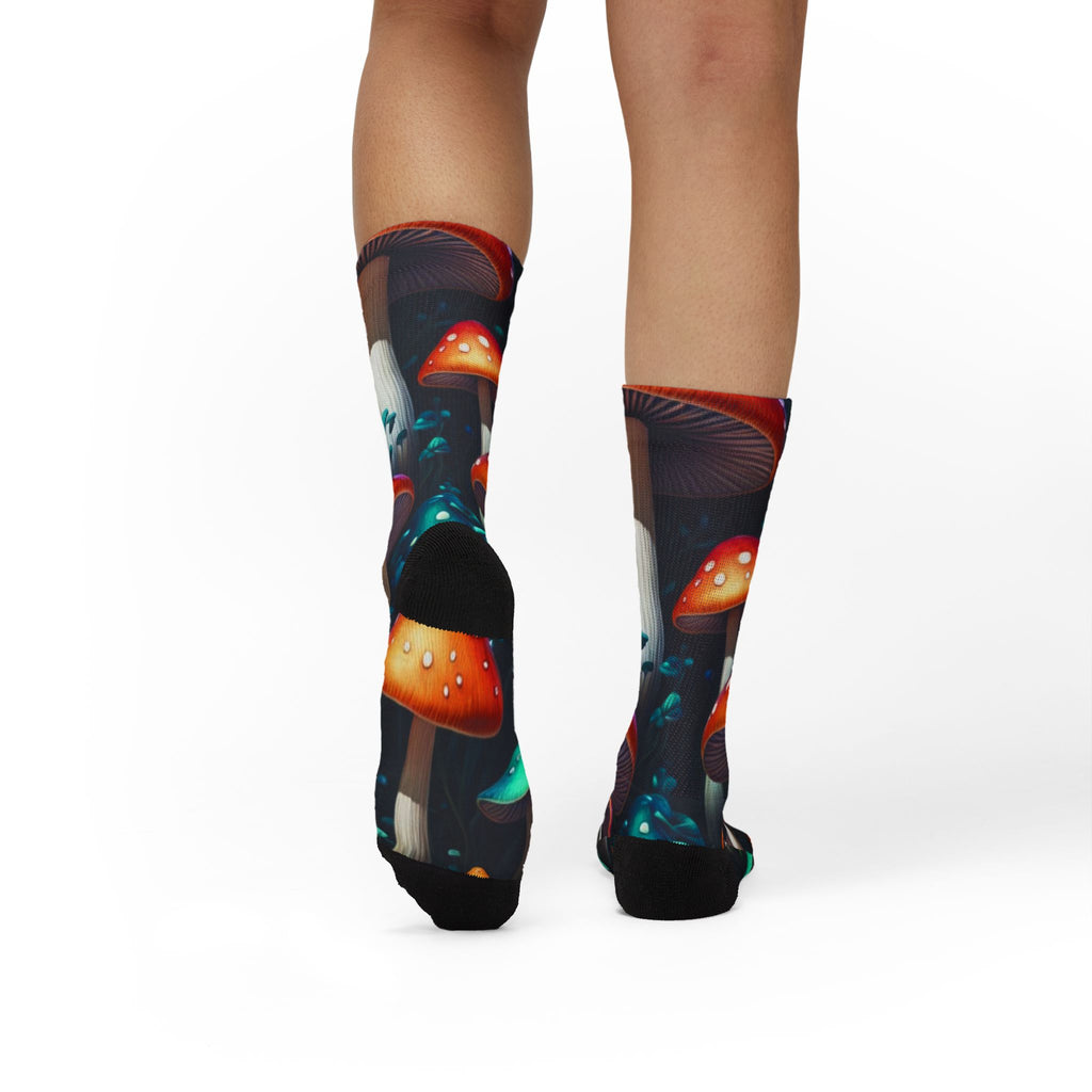 Socks: Psychedelic Mushroom Sublimation Socks — Colorful Fantasy Crew Socks