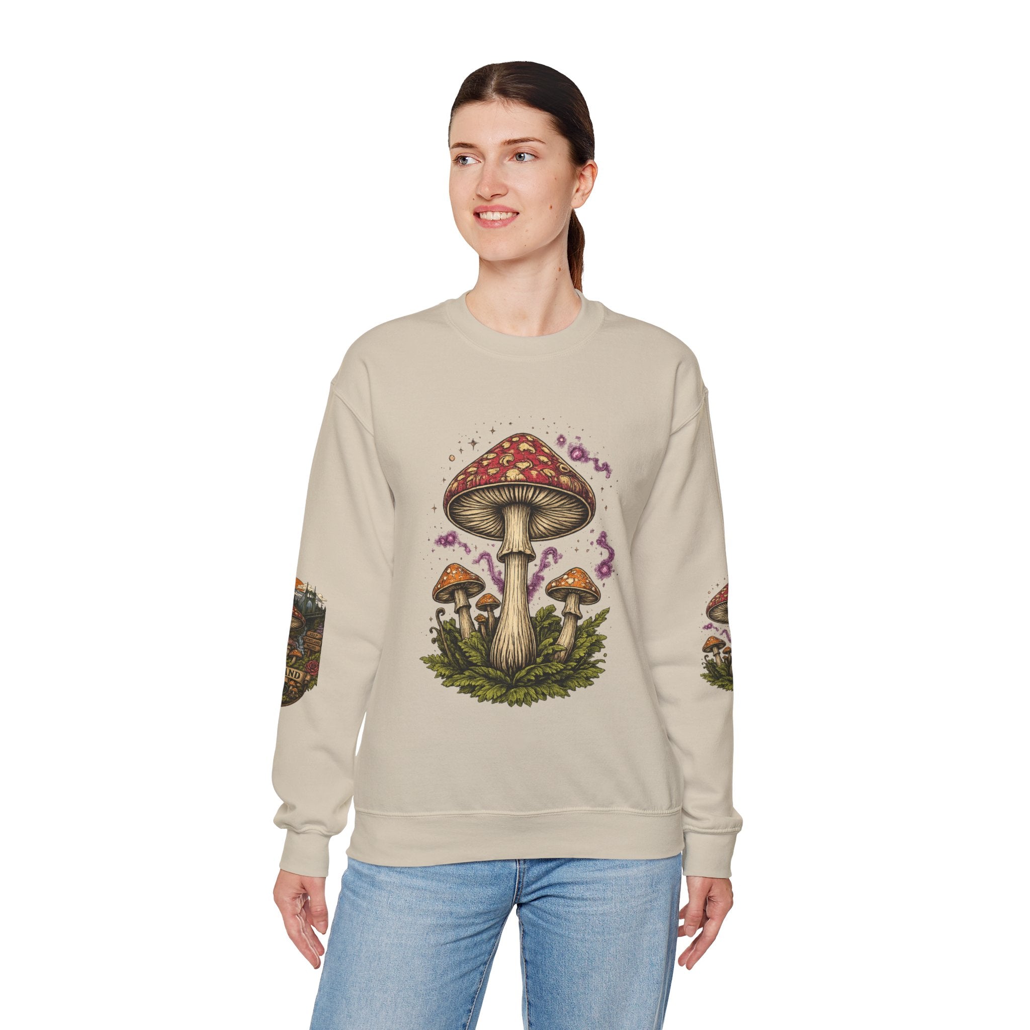 City: Portland Mushroom Crewneck Sweatshirt Vintage Psychedelic Fungi Graphic