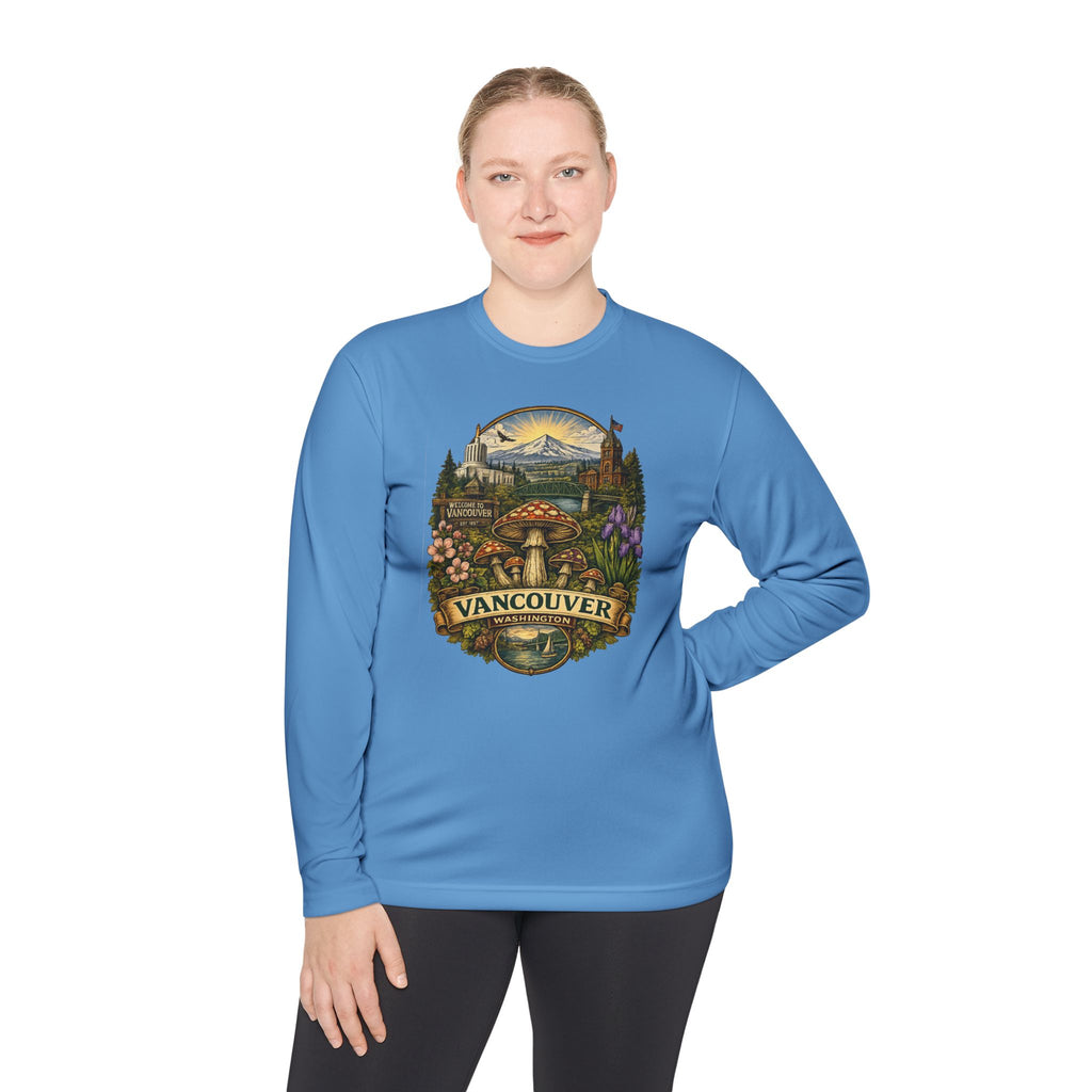Vancouver Nature Long Sleeve Tee — Scenic Mountains & Mushroom Art